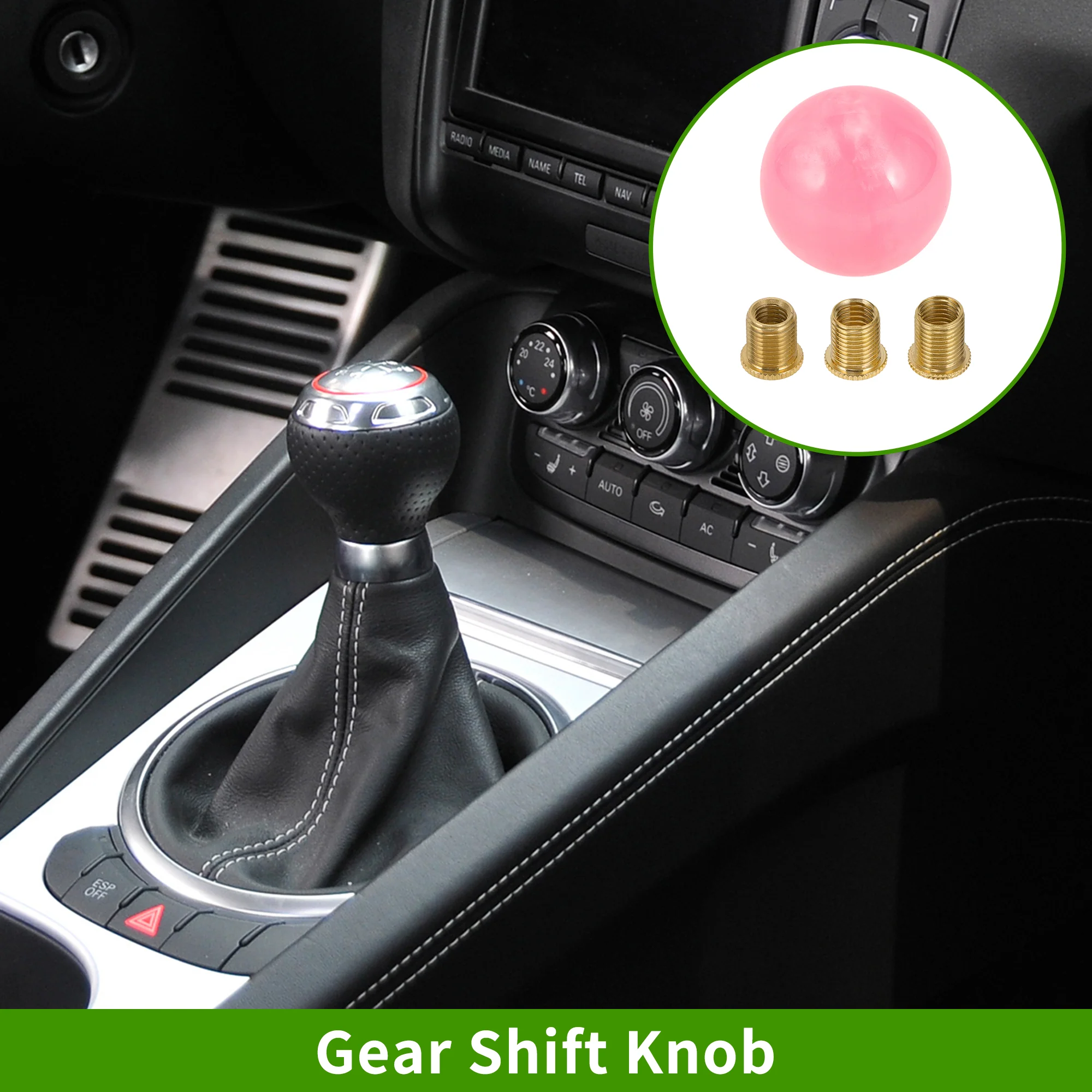 Round Ball Shift Knob Universal Gear Shifter Knob Acrylic Stick Shifter Lever Knob for Automatic and Manual Vehicle with 3 Adapter Pink 1 Set - Image 2