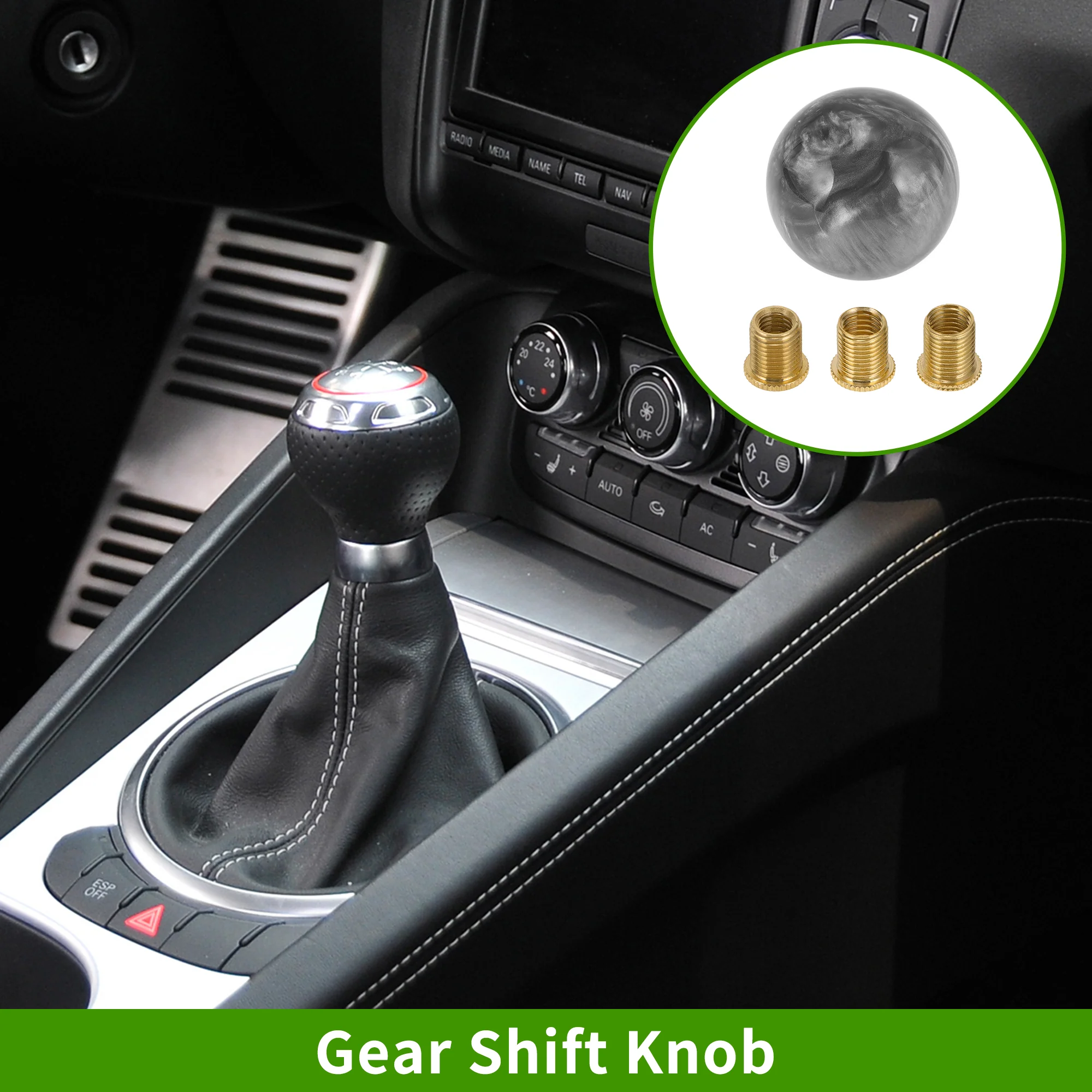 Round Ball Shift Knob Universal Gear Shifter Knob Acrylic Stick Shifter Lever Knob for Automatic and Manual Vehicle with 3 Adapter Gray 1 Set - Image 2