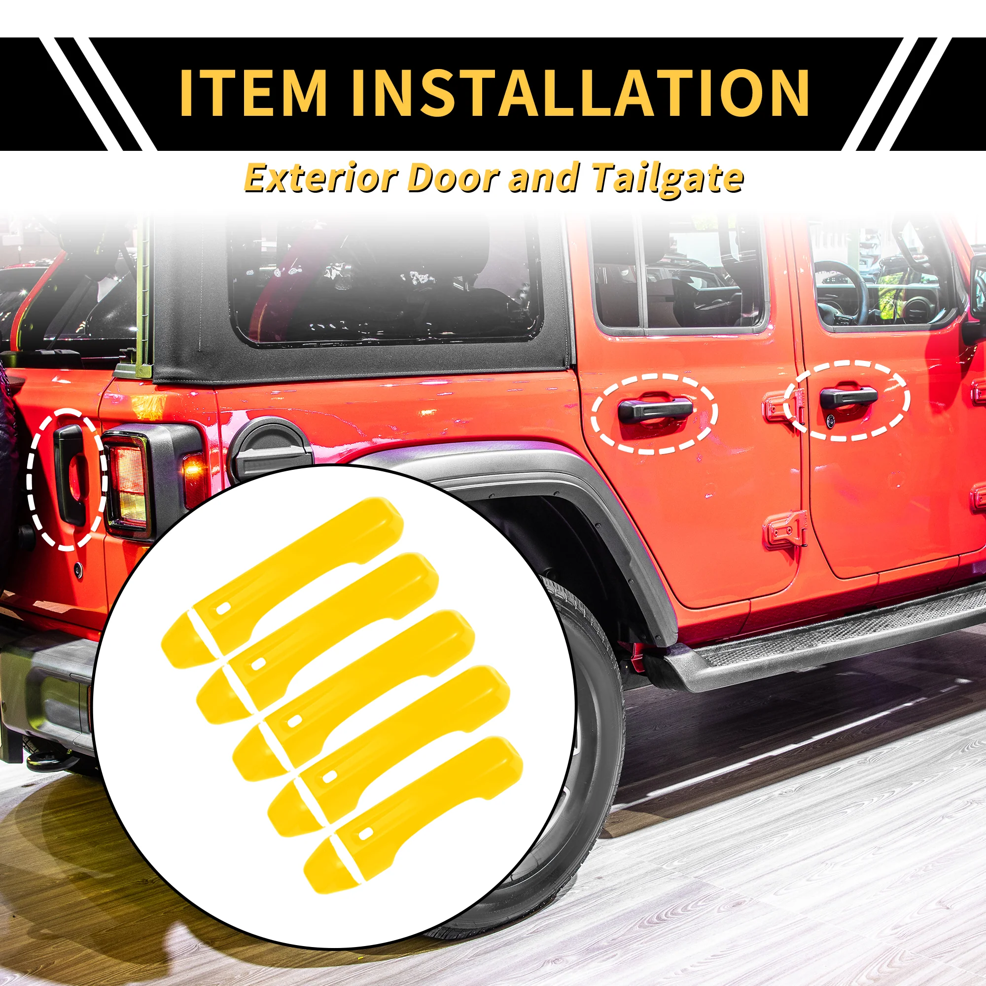 1 Set Door Tailgate Handle Cover for Jeep Wrangler JL JLU 2018-2022 Yellow - Image 2