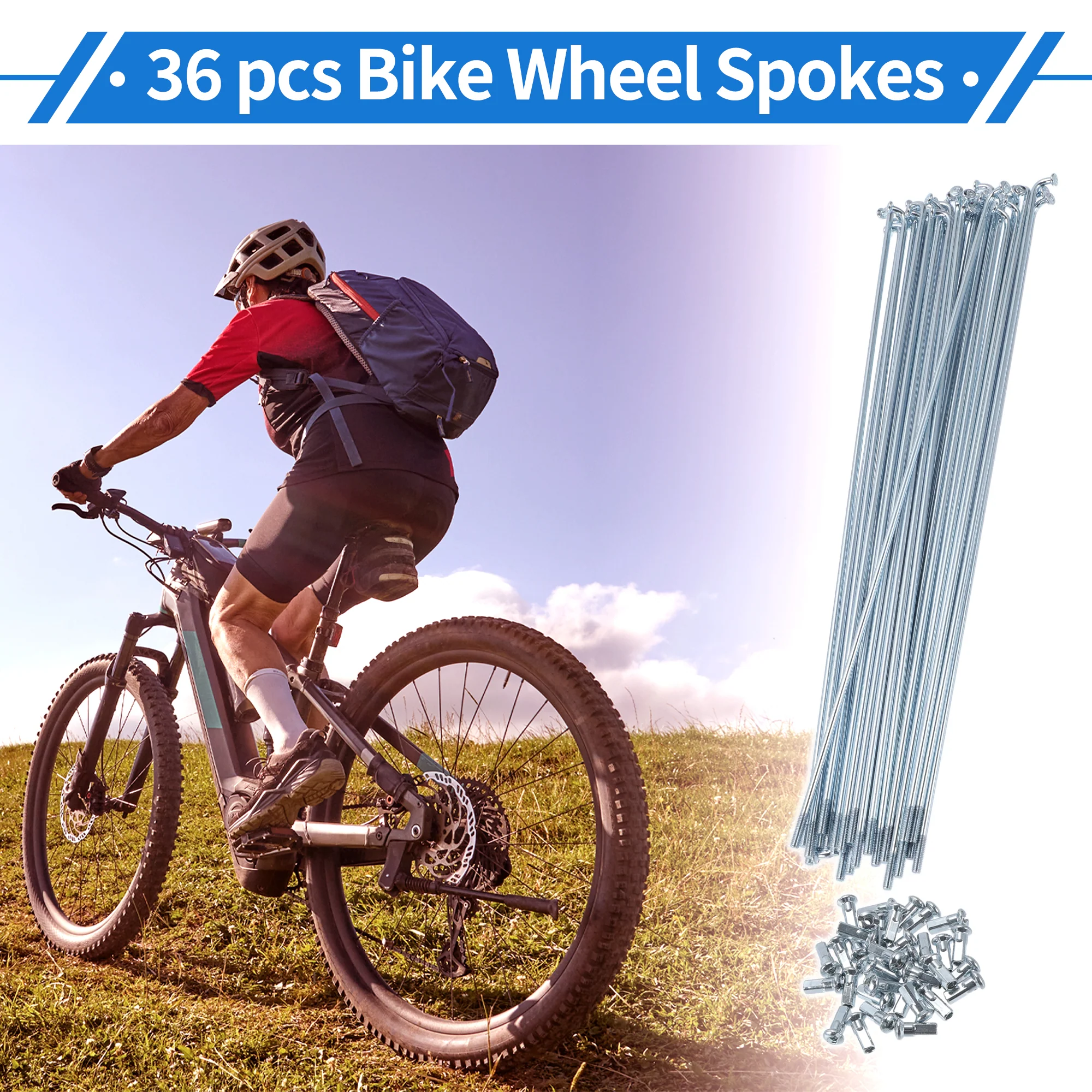 1 Set Bicycle Spokes 12G 228mm Length Bike Wheel Spokes Universal Carbon Steel Galvanized Silver Tone Nipple - Image 2