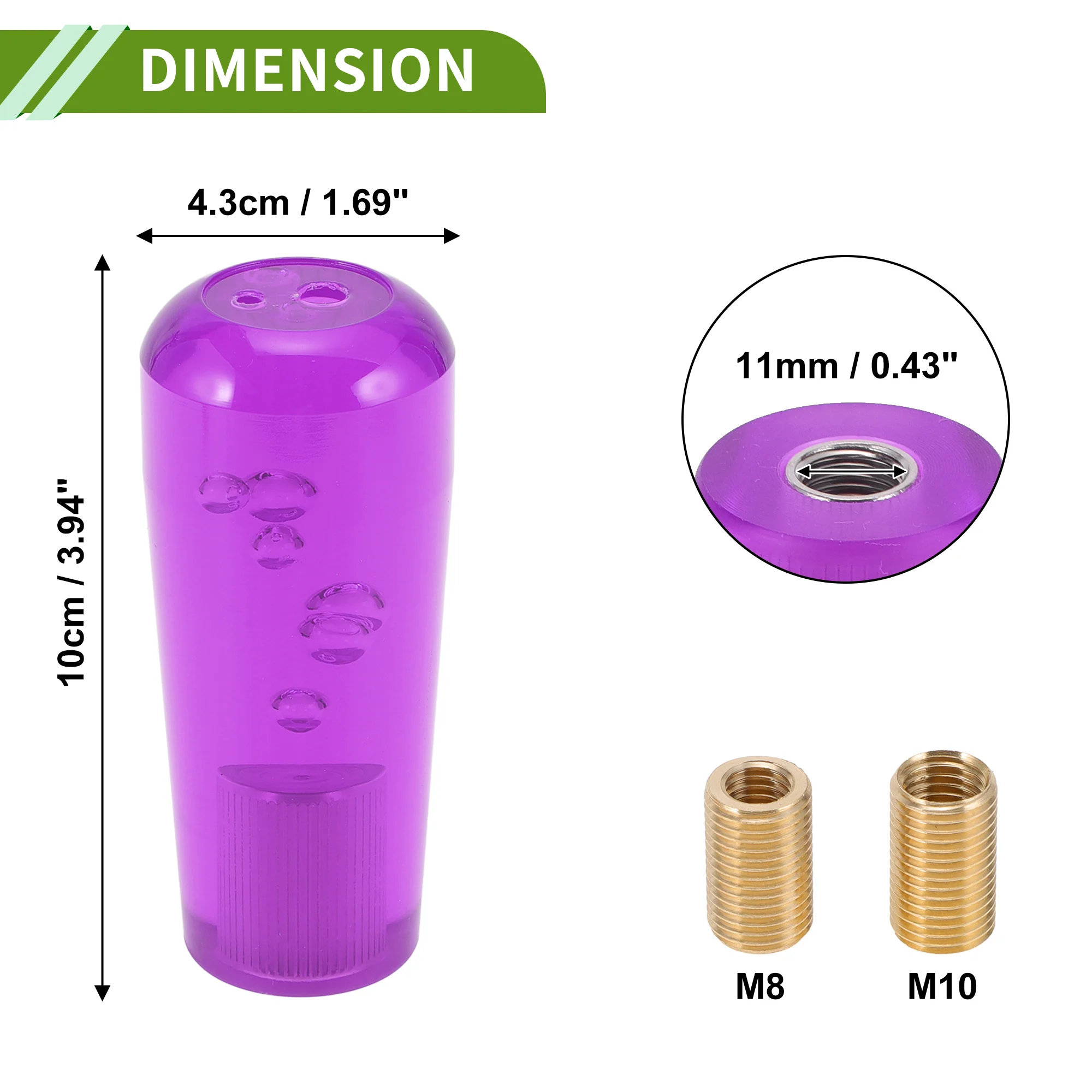Cylindrical Crystal 10cm Shift Knob Universal Gear Shifter Knob Acrylic for Automatic and Manual Vehicle with 2 Adapter Purple 1 Set - Image 5