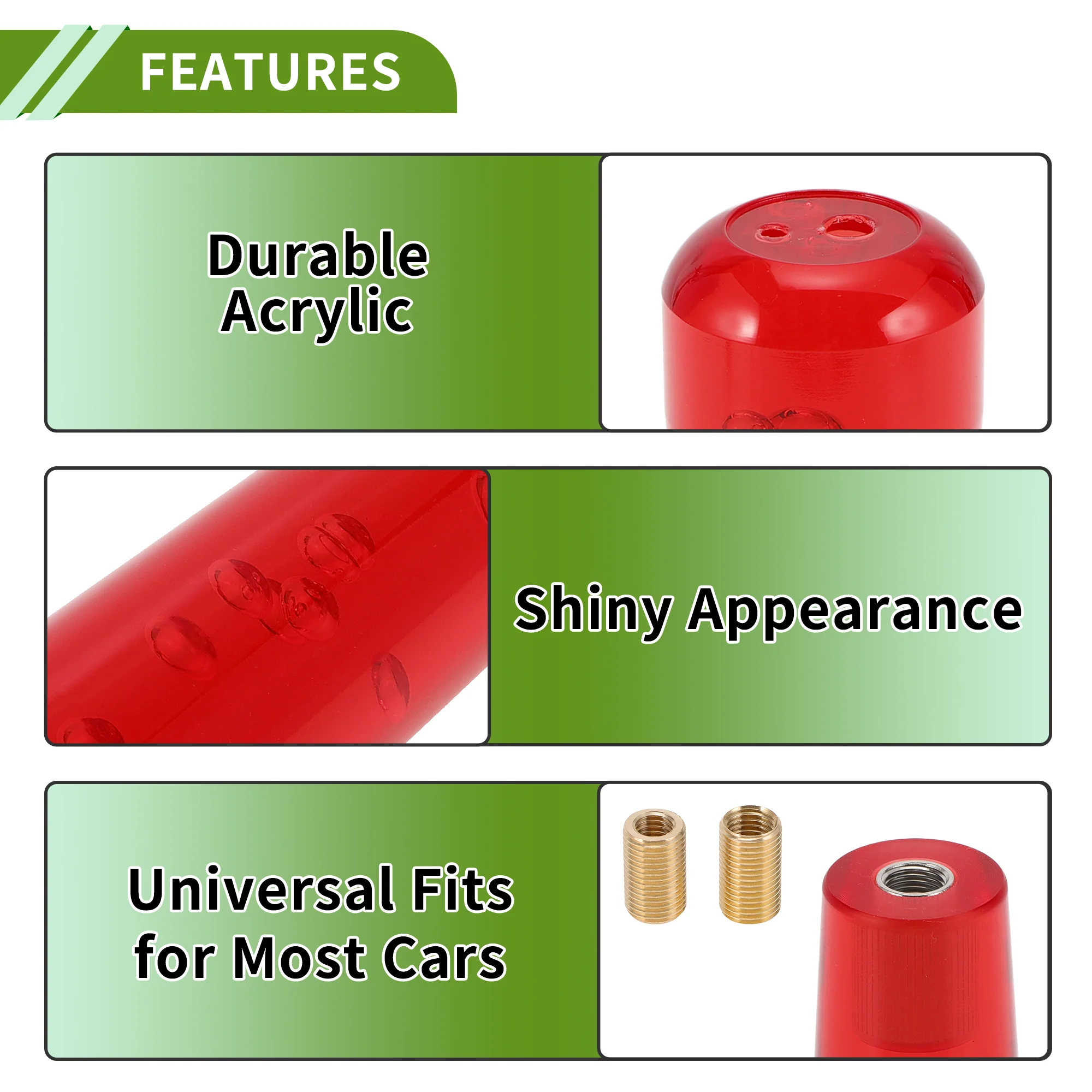 Cylindrical Crystal 25cm Shift Knob Universal Gear Shifter Knob Acrylic for Automatic and Manual Vehicle with 2 Adapter Red 1 Set - Image 6
