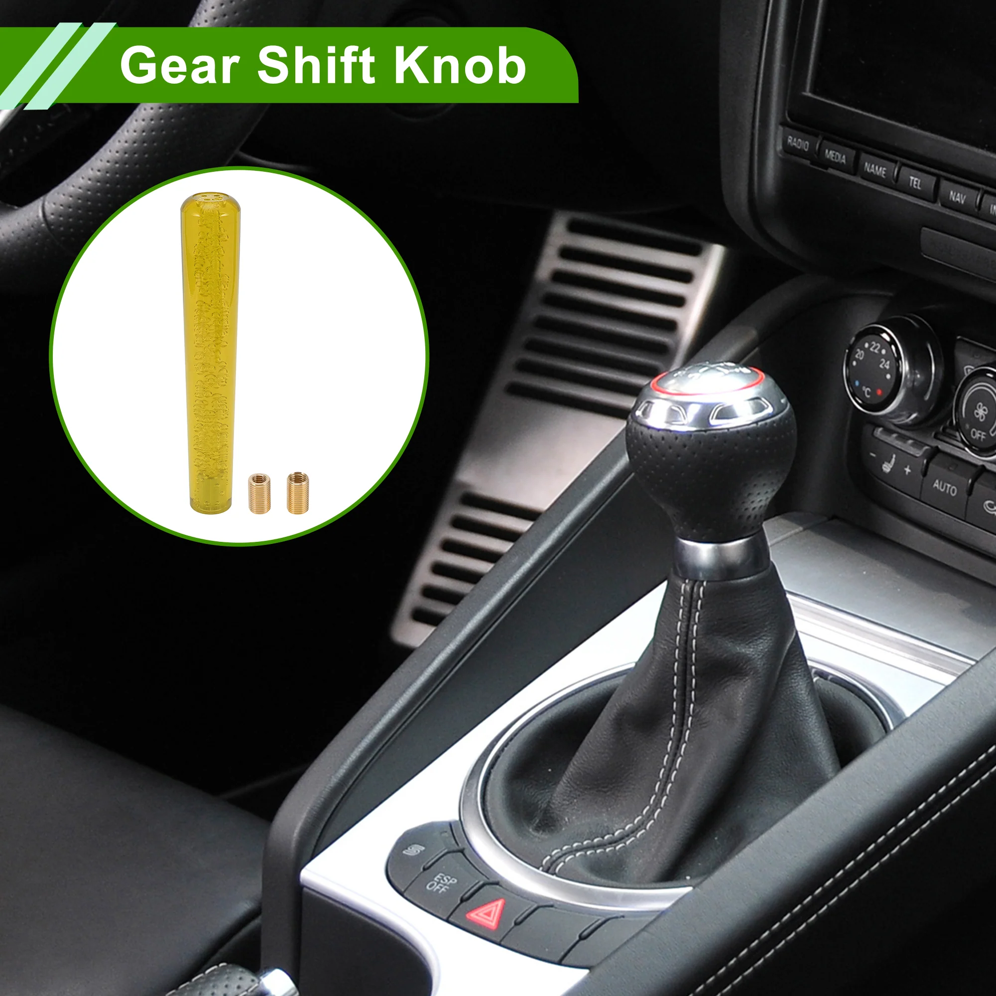 Cylindrical Crystal 25cm Shift Knob Universal Gear Shifter Knob Acrylic for Automatic and Manual Vehicle with 2 Adapter Yellow 1 Set - Image 3