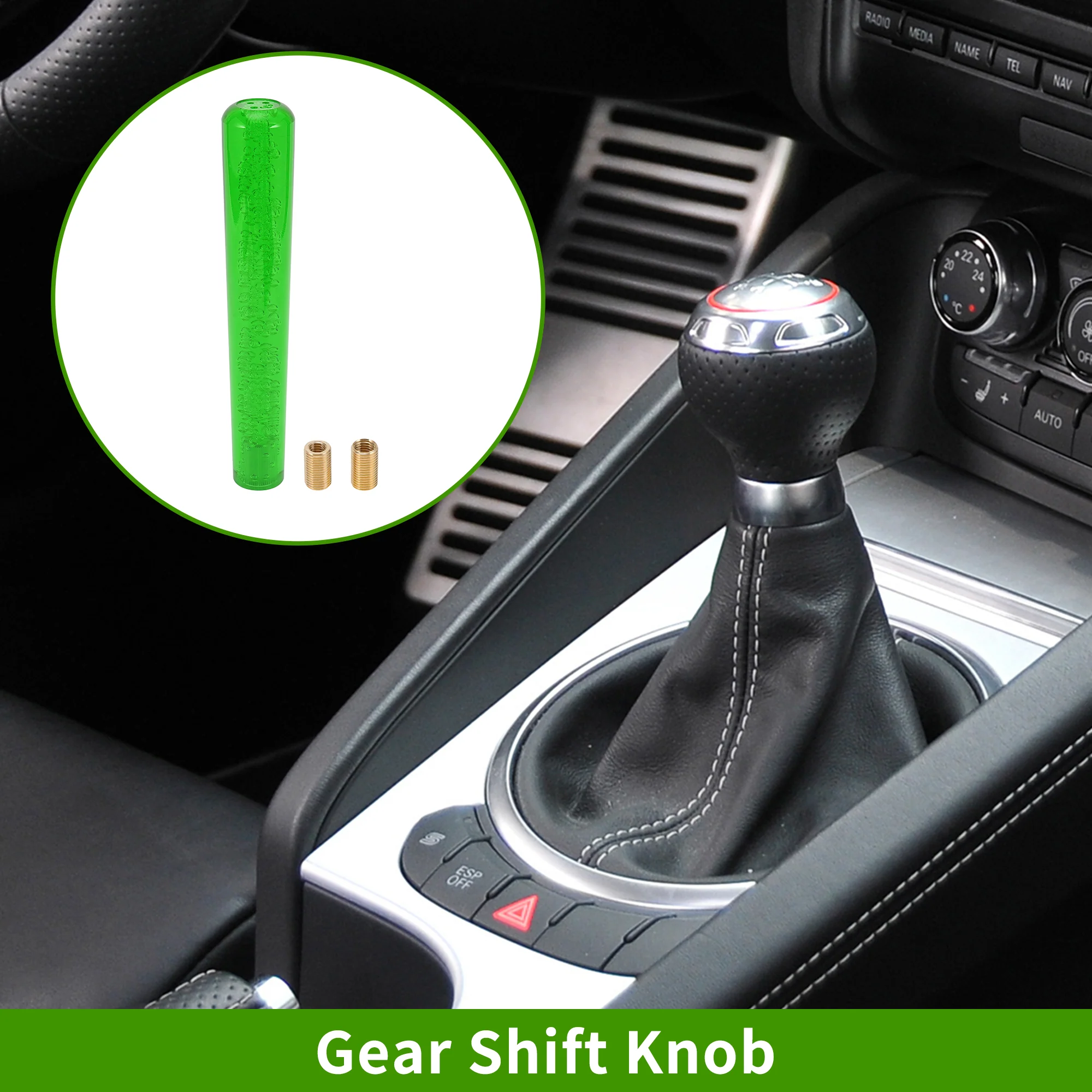 Cylindrical Crystal 25cm Shift Knob Universal Gear Shifter Knob Acrylic for Automatic and Manual Vehicle with 2 Adapter Green 1 Set - Image 2