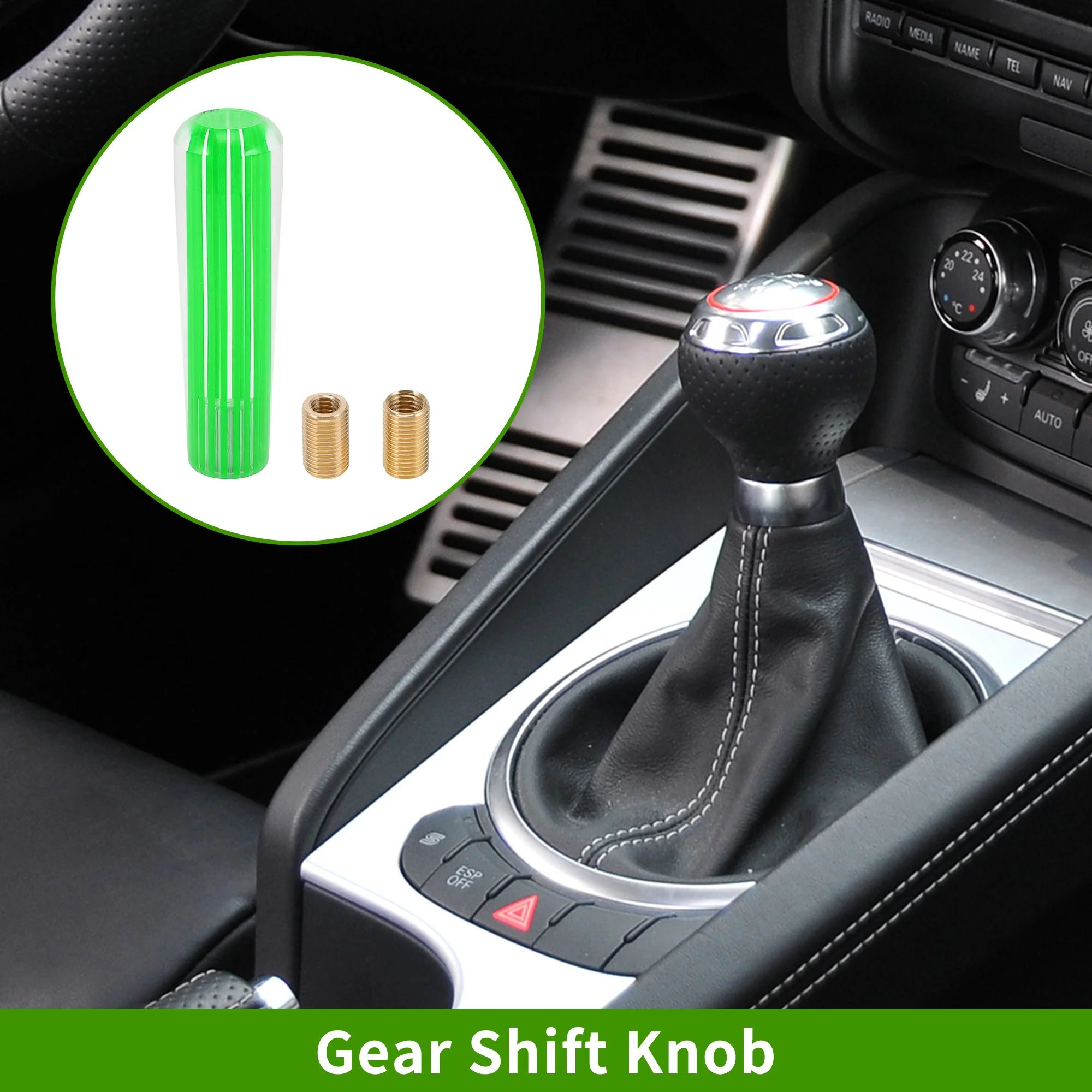 Cylindrical Line Crystal 15cm Shift Knob Universal Gear Shifter Knob Acrylic for Automatic and Manual Vehicle with 2 Adapter Green 1 Set - Image 2