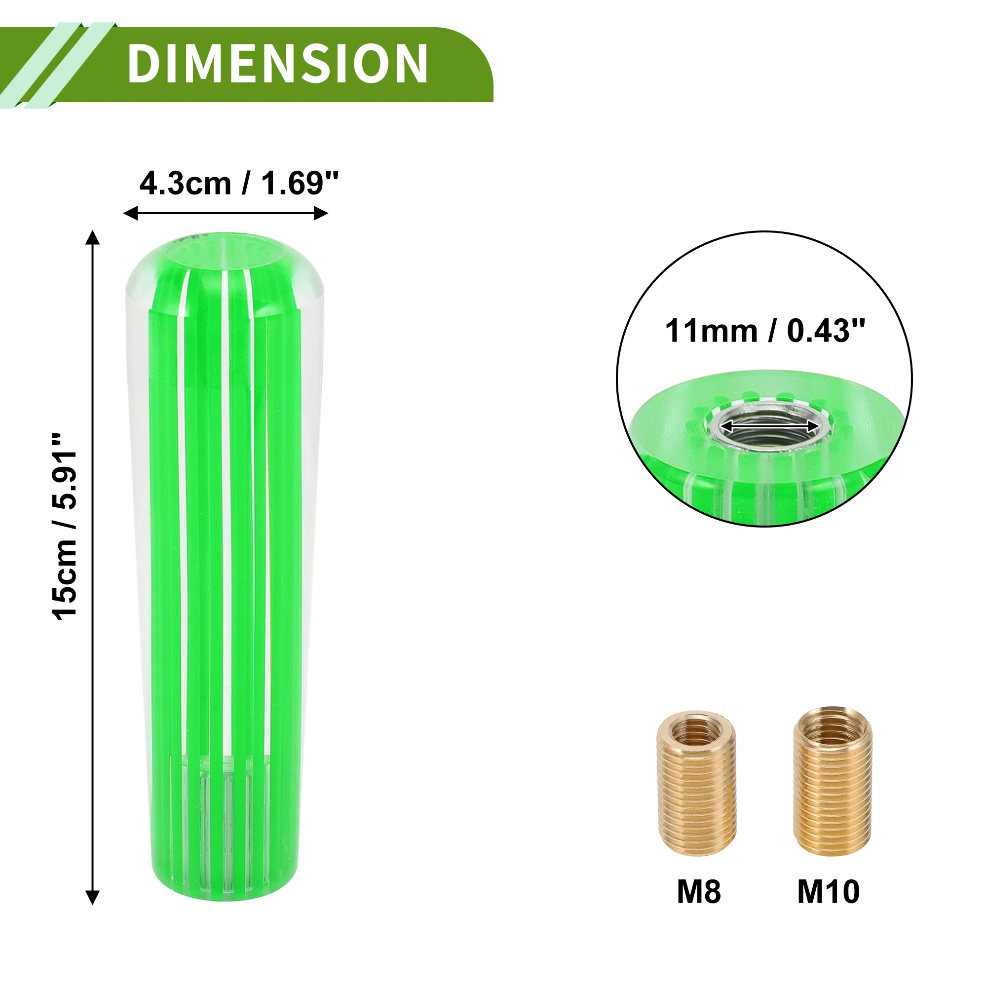 Cylindrical Line Crystal 15cm Shift Knob Universal Gear Shifter Knob Acrylic for Automatic and Manual Vehicle with 2 Adapter Green 1 Set - Image 5
