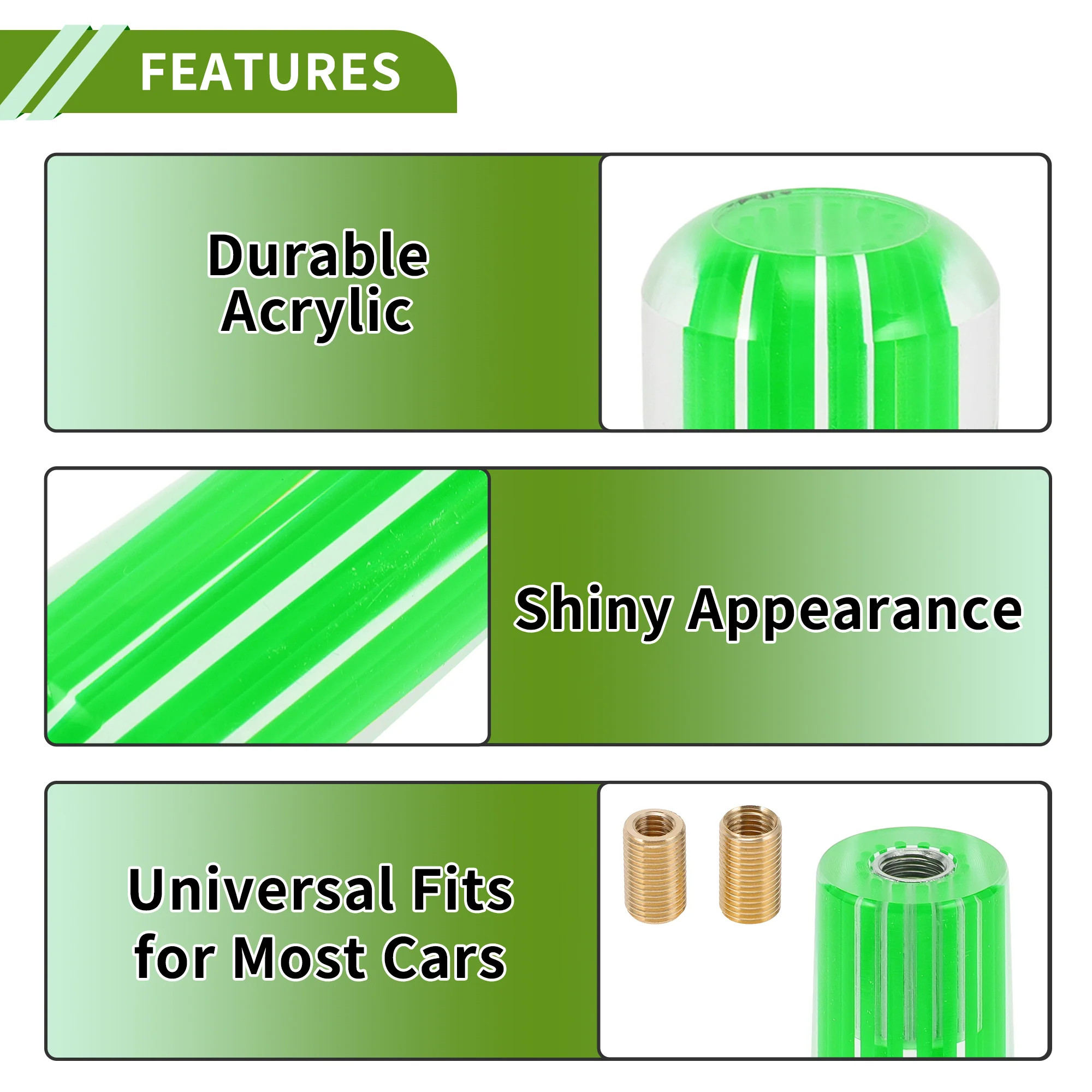 Cylindrical Line Crystal 15cm Shift Knob Universal Gear Shifter Knob Acrylic for Automatic and Manual Vehicle with 2 Adapter Green 1 Set - Image 6