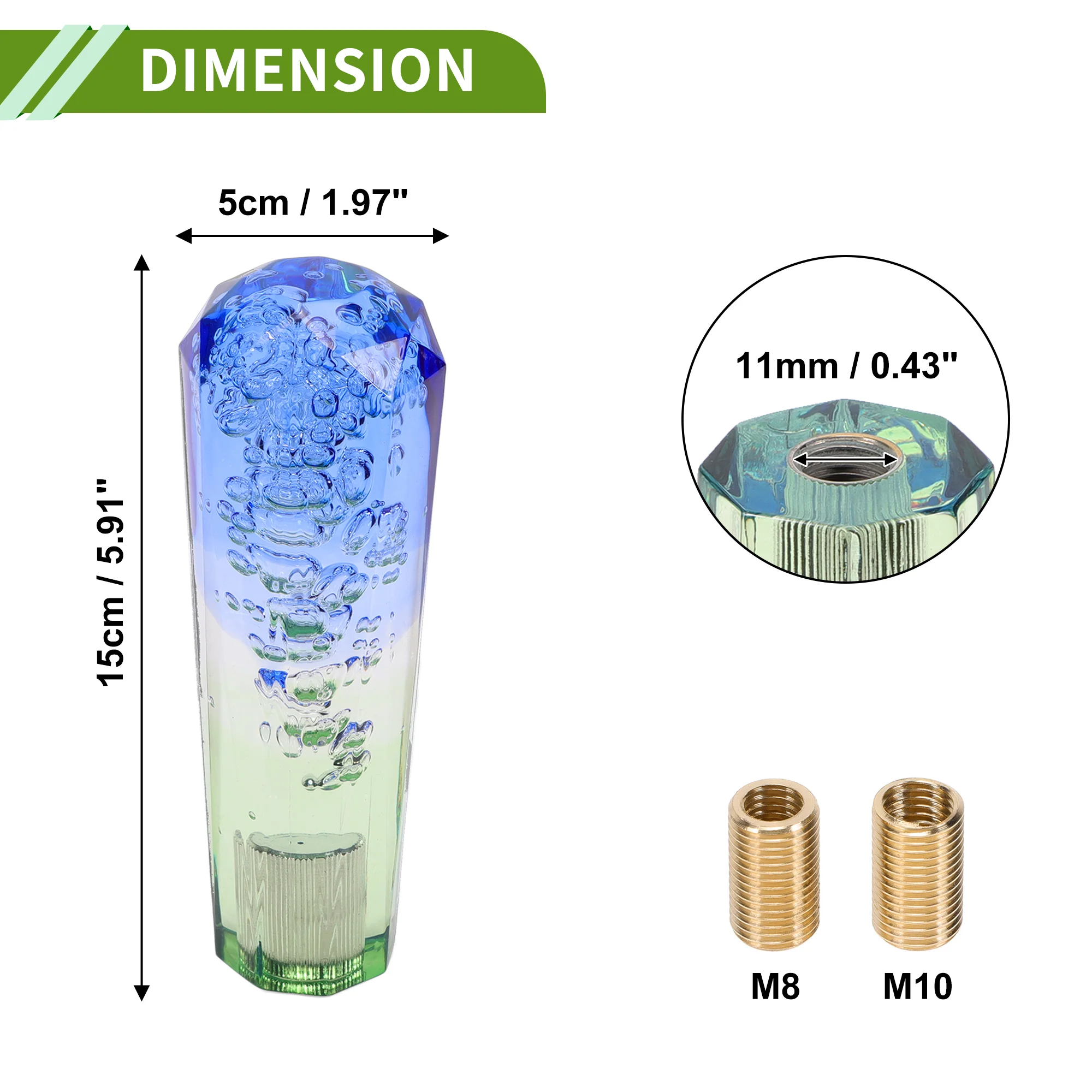 Diamond Tricolor Crystal Shift Knob Gear Shifter Knob Acrylic Stick Shifter Lever Knob for Automatic and Manual Vehicle W/ 2 Adapter Blue Green 1 Set - Image 5
