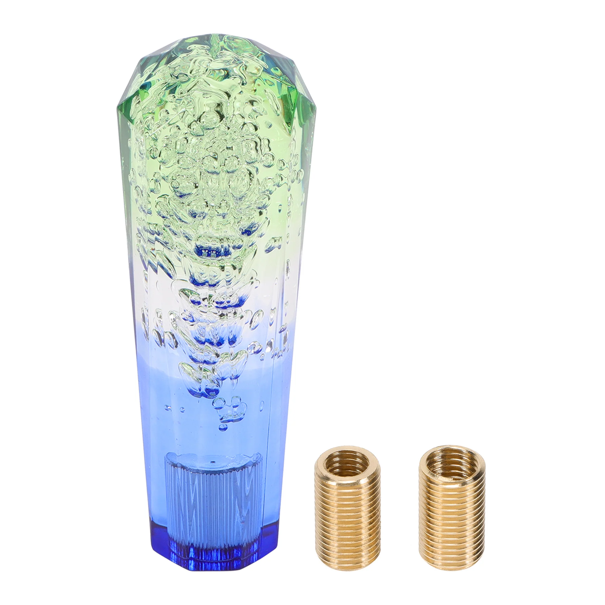 Diamond Tricolor Crystal Shift Knob Gear Shifter Knob Acrylic Stick Shifter Lever Knob for Automatic and Manual Vehicle W/ 2 Adapter Green White 1 Set