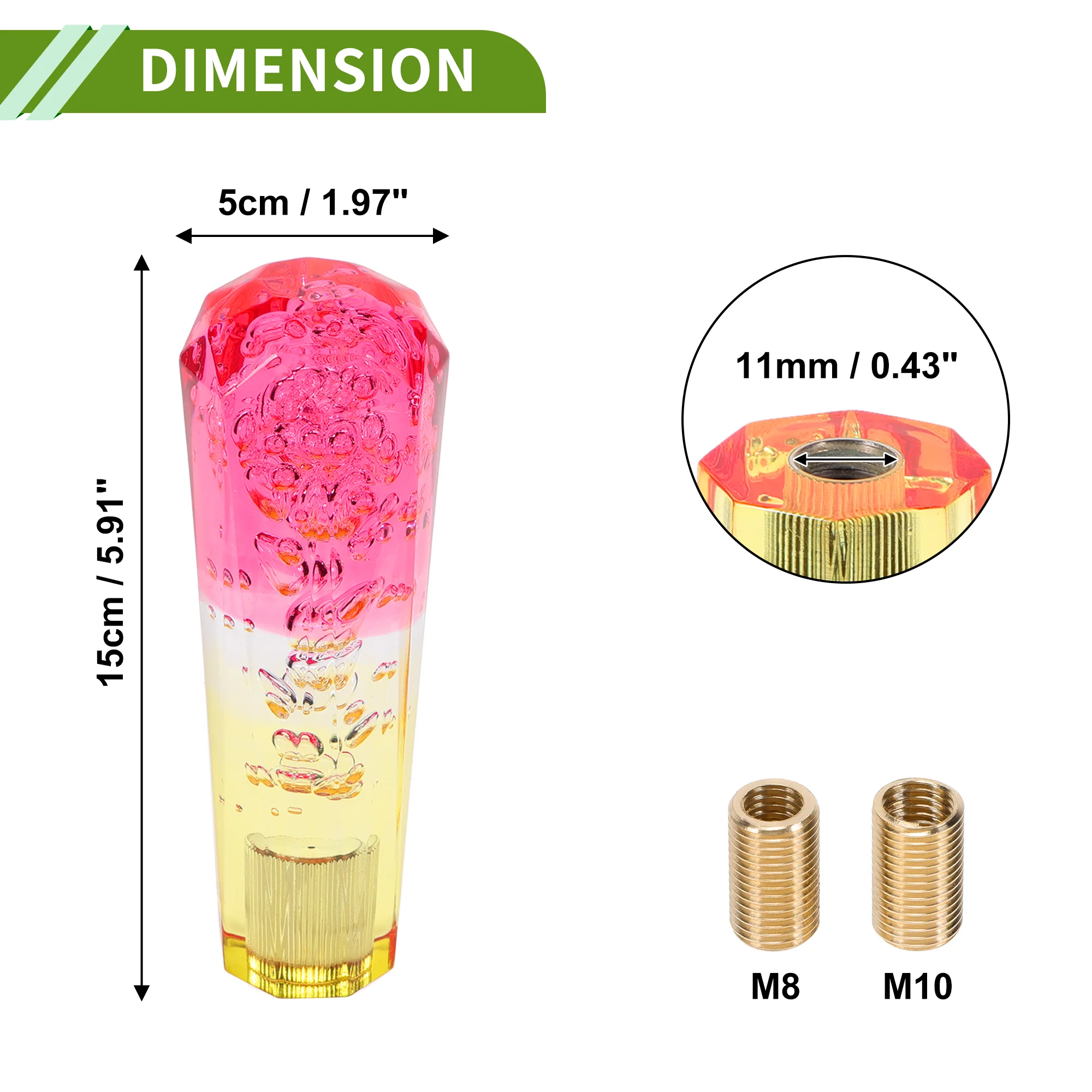 Diamond Tricolor Crystal Shift Knob Gear Shifter Knob Acrylic Stick Shifter Lever Knob for Automatic and Manual Vehicle W/ 2 Adapter Red Yellow 1 Set - Image 5