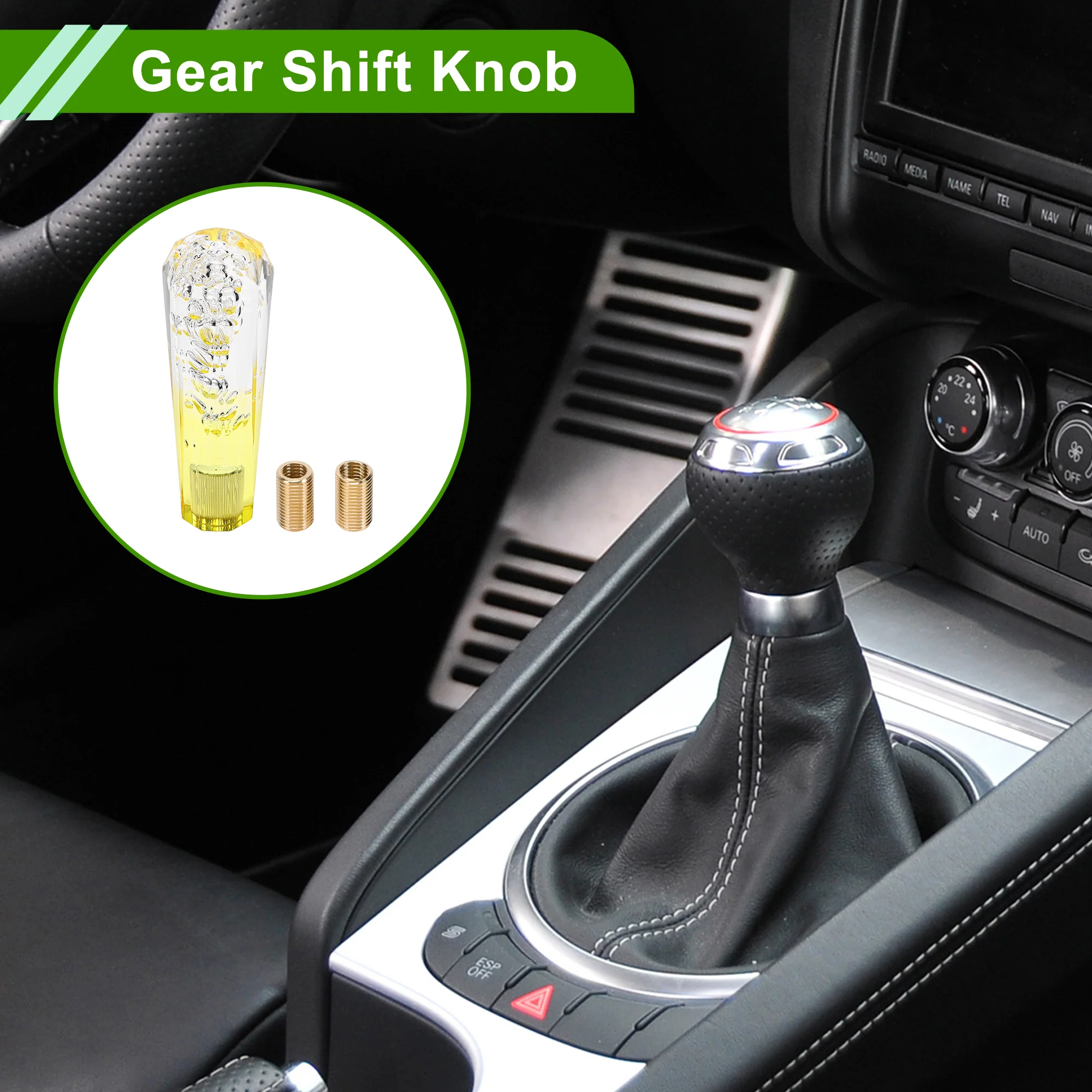 Diamond Two-tone Crystal Shift Knob Gear Shift Knob Acrylic Stick Shifter Lever Knob for Automatic and Manual Vehicle W/ 2 Adapter White Yellow 1 Set - Image 3