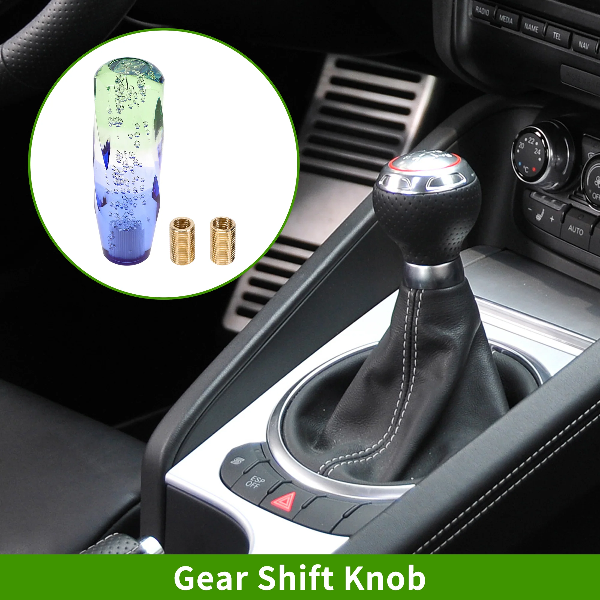 Twisted Pattern Crystal Shift Knob Gear Shifter Knob Acrylic Stick Shifter Lever Knob for Automatic and Manual Vehicle with 2 Adapter White Blue 1 Set - Image 2