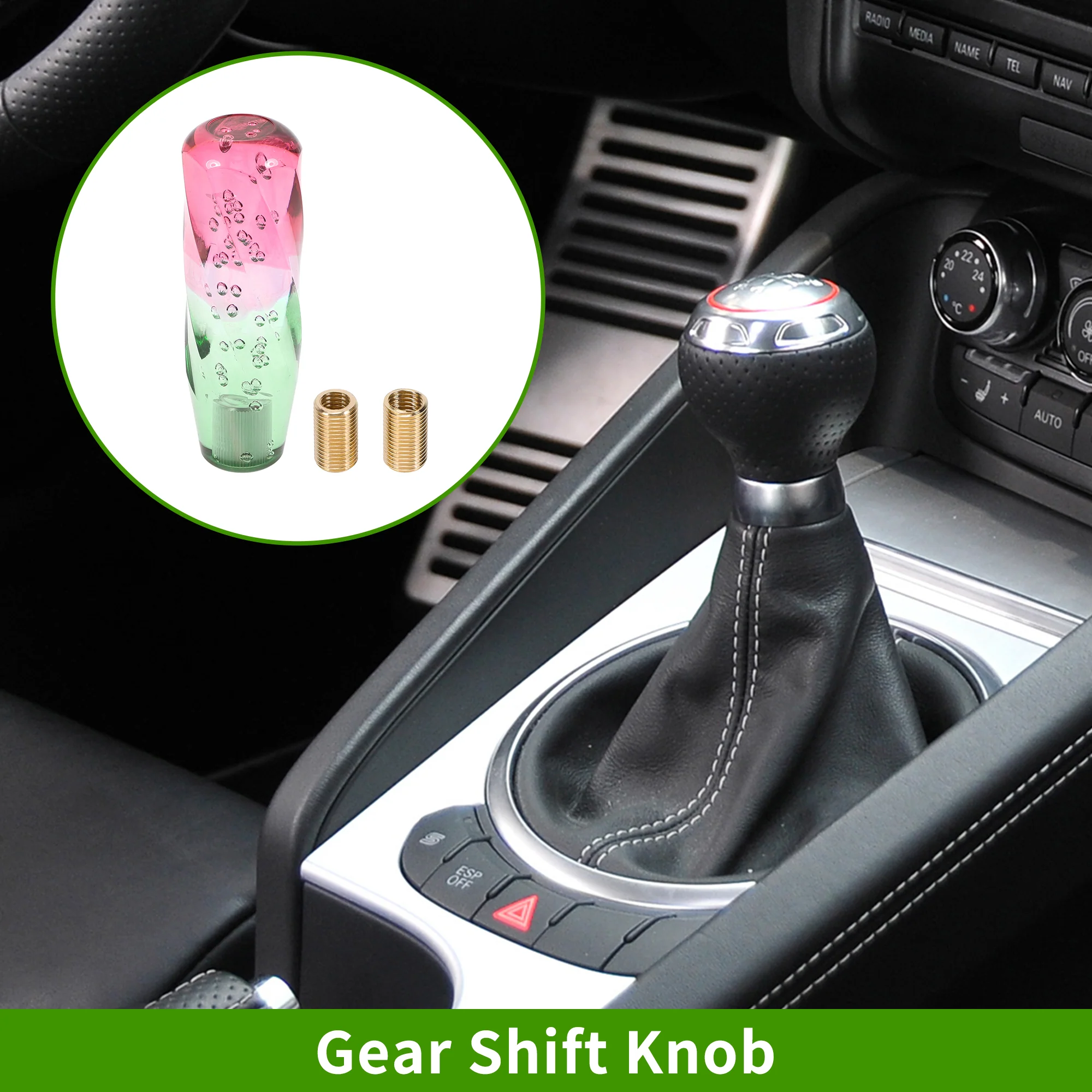 Twisted Pattern Crystal Shift Knob Gear Shifter Knob Acrylic Stick Shifter Lever Knob for Automatic and Manual Vehicle W/ 2 Adapter White Green 1 Set - Image 2