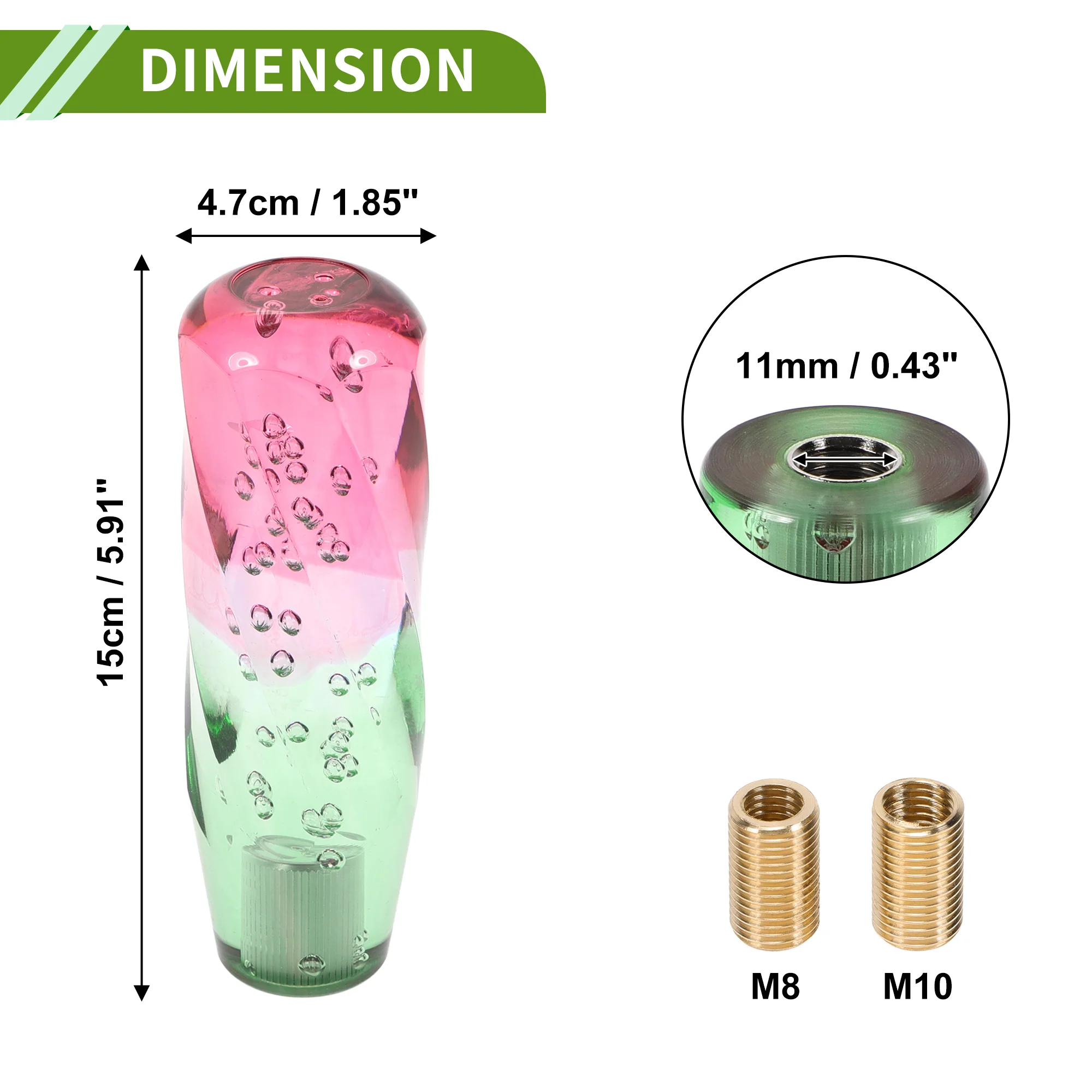 Twisted Pattern Crystal Shift Knob Gear Shifter Knob Acrylic Stick Shifter Lever Knob for Automatic and Manual Vehicle W/ 2 Adapter White Green 1 Set - Image 5