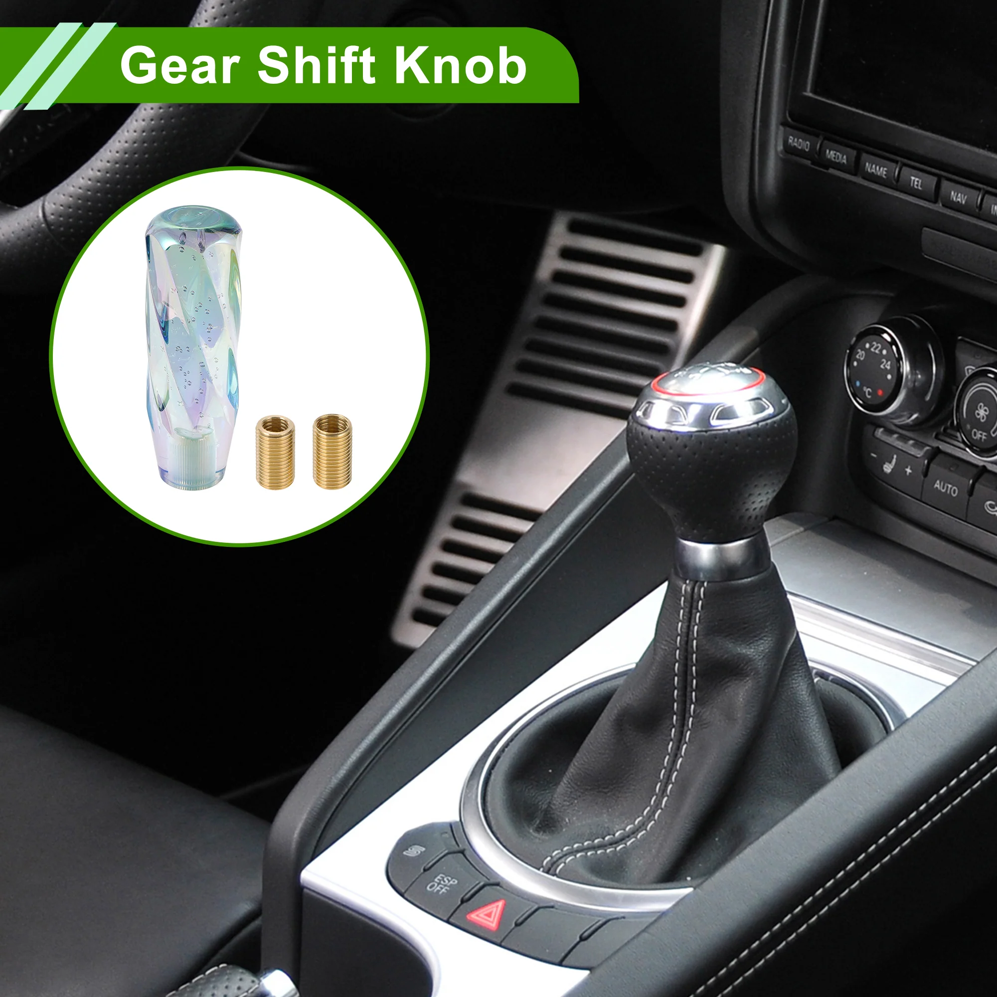 Twisted Pattern Crystal 15cm Shift Knob Gear Shifter Knob Acrylic Stick Shifter Lever Knob for Automatic Manual Vehicle W/ 2 Adapter Multicolor 1 Set - Image 3