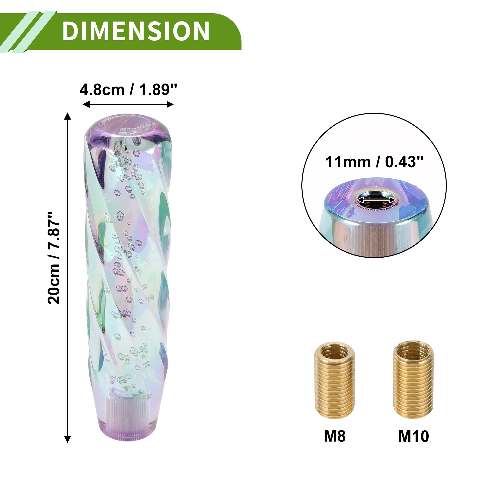 Twisted Pattern Crystal 20cm Shift Knob Gear Shifter Knob Acrylic Stick Shifter Lever Knob for Automatic Manual Vehicle W/ 2 Adapter Multicolor 1 Set - Image 5