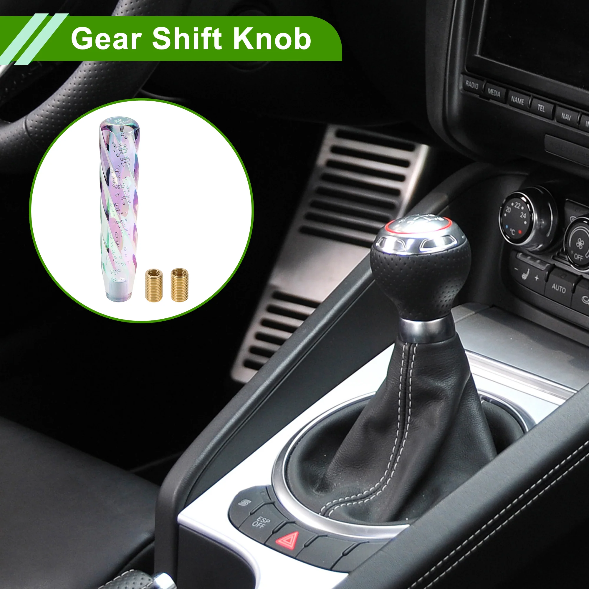 Twisted Pattern Crystal 25cm Shift Knob Gear Shifter Knob Acrylic Stick Shifter Lever Knob for Automatic Manual Vehicle W/ 2 Adapter Multicolor 1 Set - Image 3
