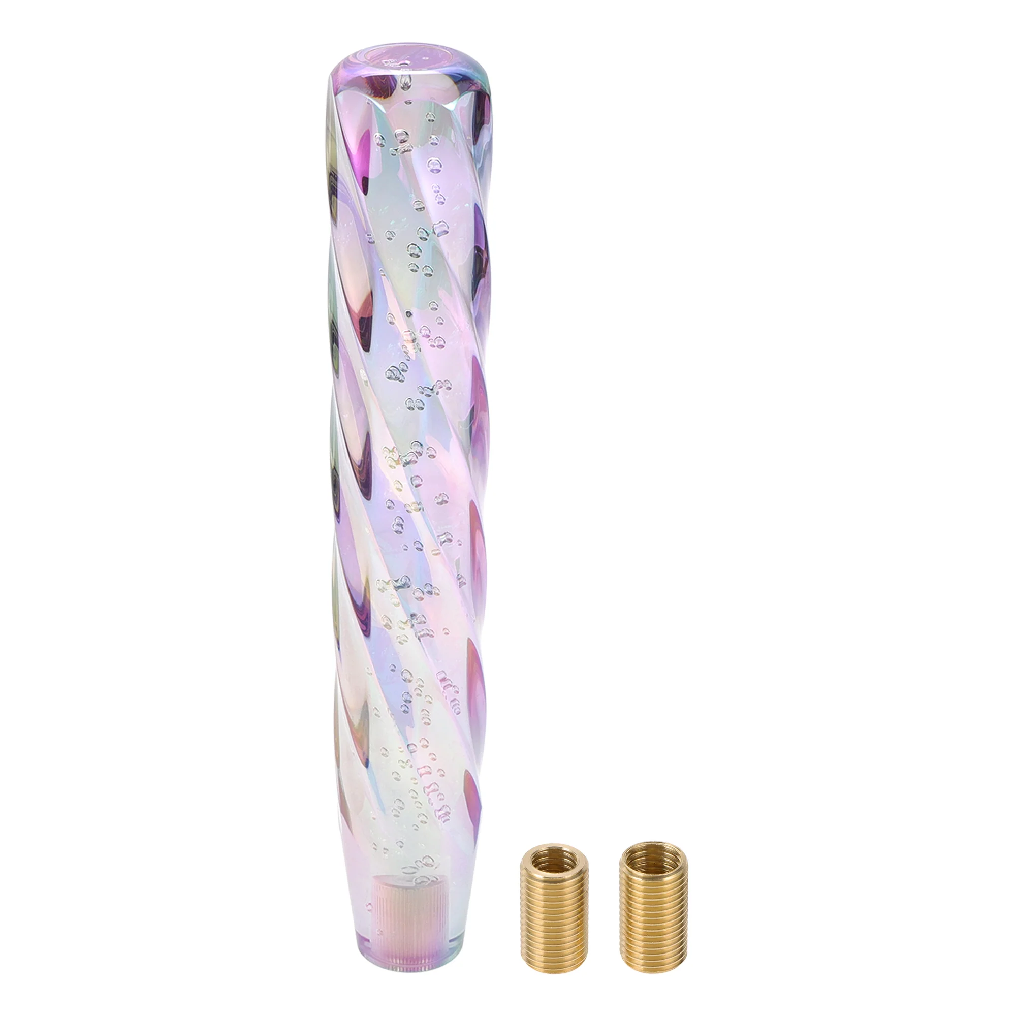 Twisted Pattern Crystal 30cm Shift Knob Gear Shifter Knob Acrylic Stick Shifter Lever Knob for Automatic Manual Vehicle W/ 2 Adapter Multicolor 1 Set