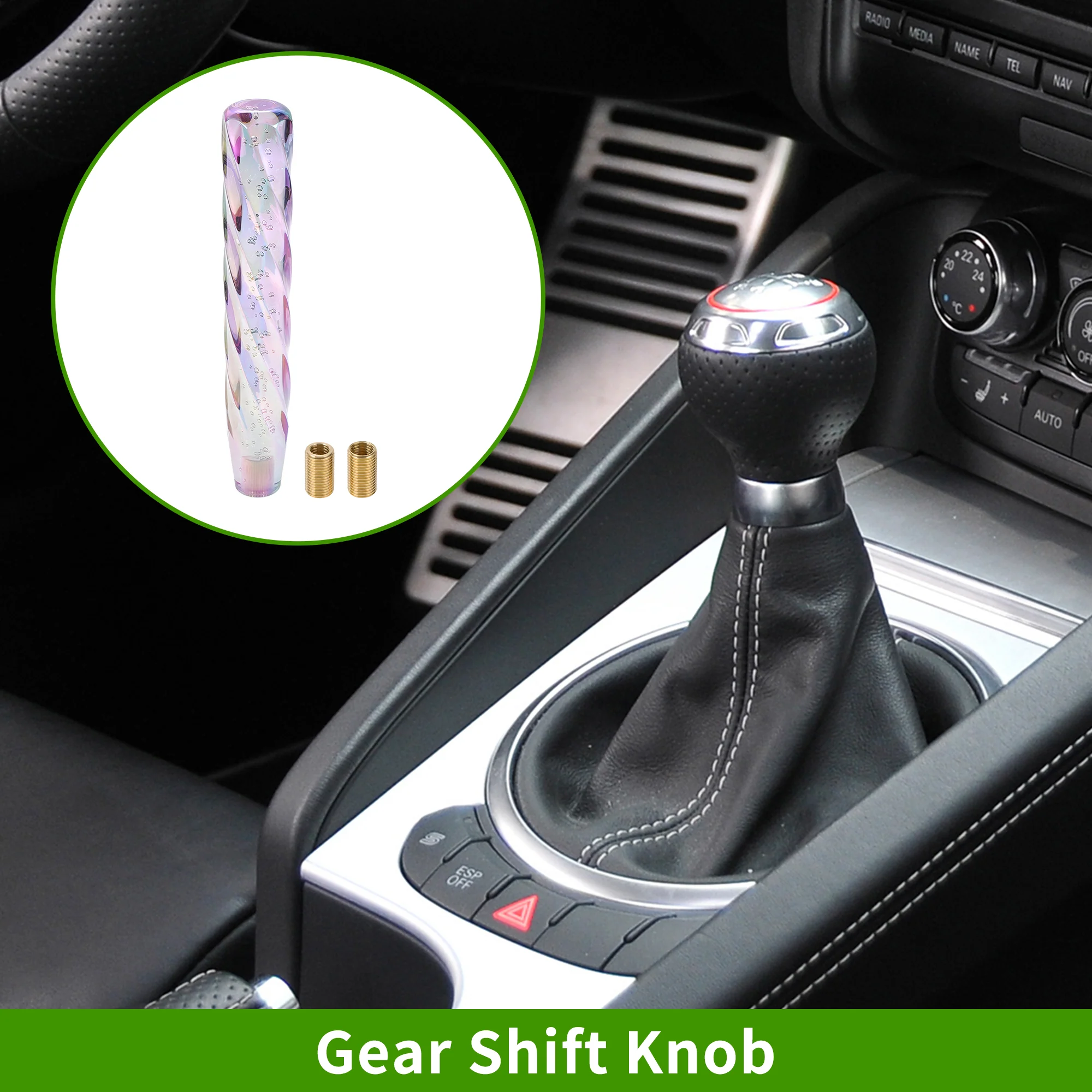 Twisted Pattern Crystal 30cm Shift Knob Gear Shifter Knob Acrylic Stick Shifter Lever Knob for Automatic Manual Vehicle W/ 2 Adapter Multicolor 1 Set - Image 2