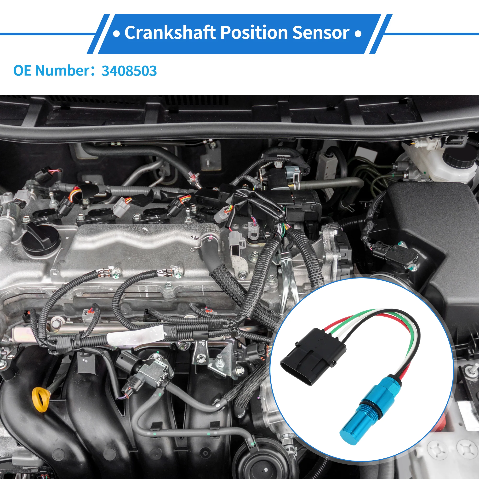 No.3408503 Crankshaft Position Sensor for Cummins L10 M11 N14 Sturdy Metal Plastic Black Blue Engine Crank CKP Sensor - Image 3