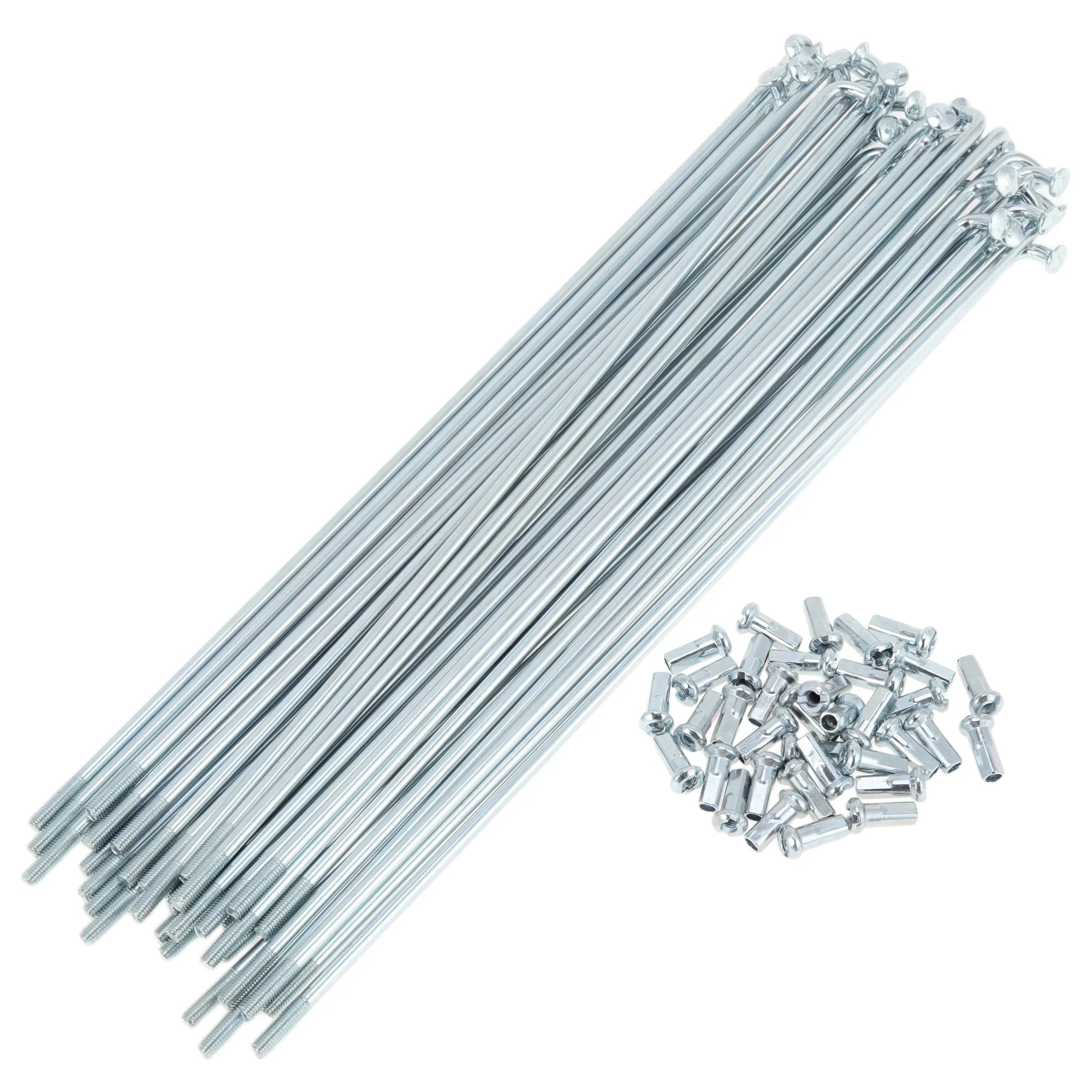 1 Set 12G 181mm Length Bicycle Spokes Nipple Carbon Steel Galvanized Silver Tone