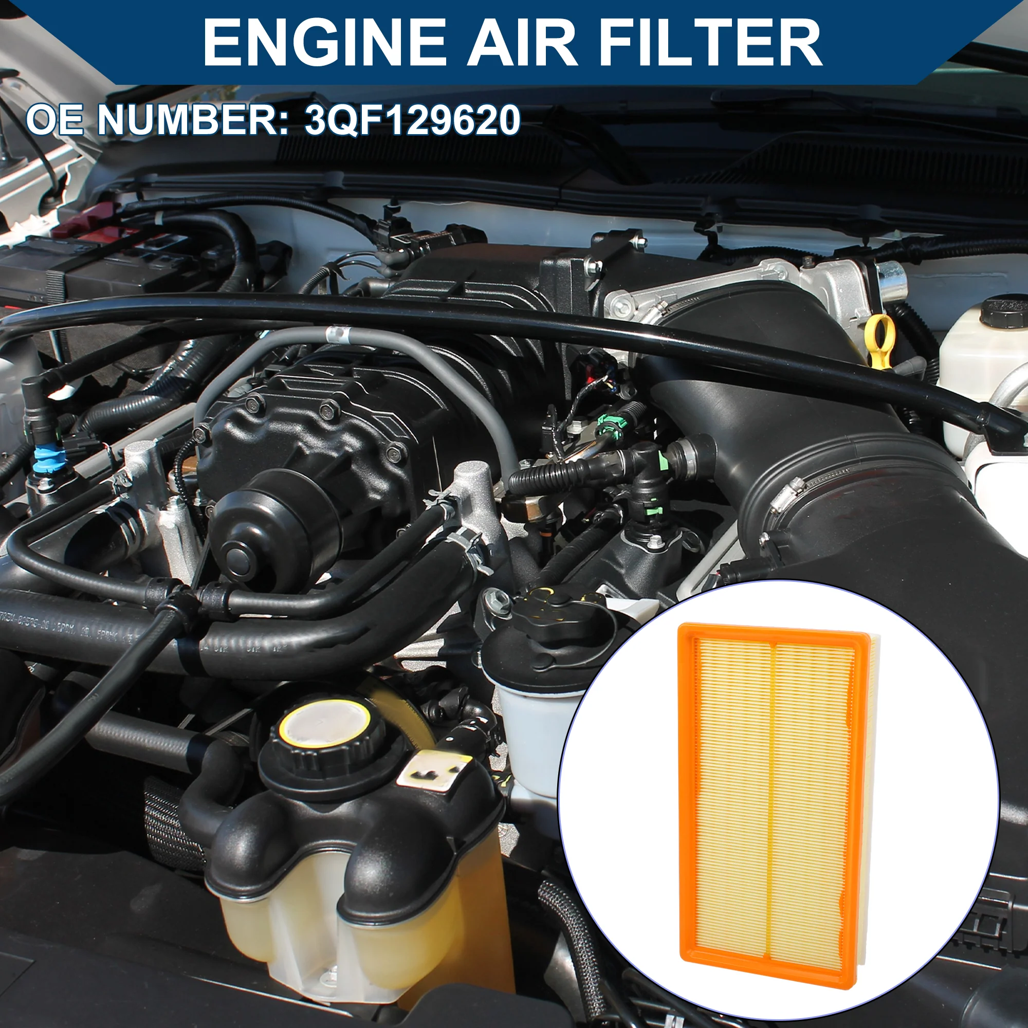 Car Engine Air Filter No.3QF129620 for Volkswagen Atlas 2.0L 3.6L 2018-2024 Long Life Filter Air Cleaner Element 1 Pcs - Image 2