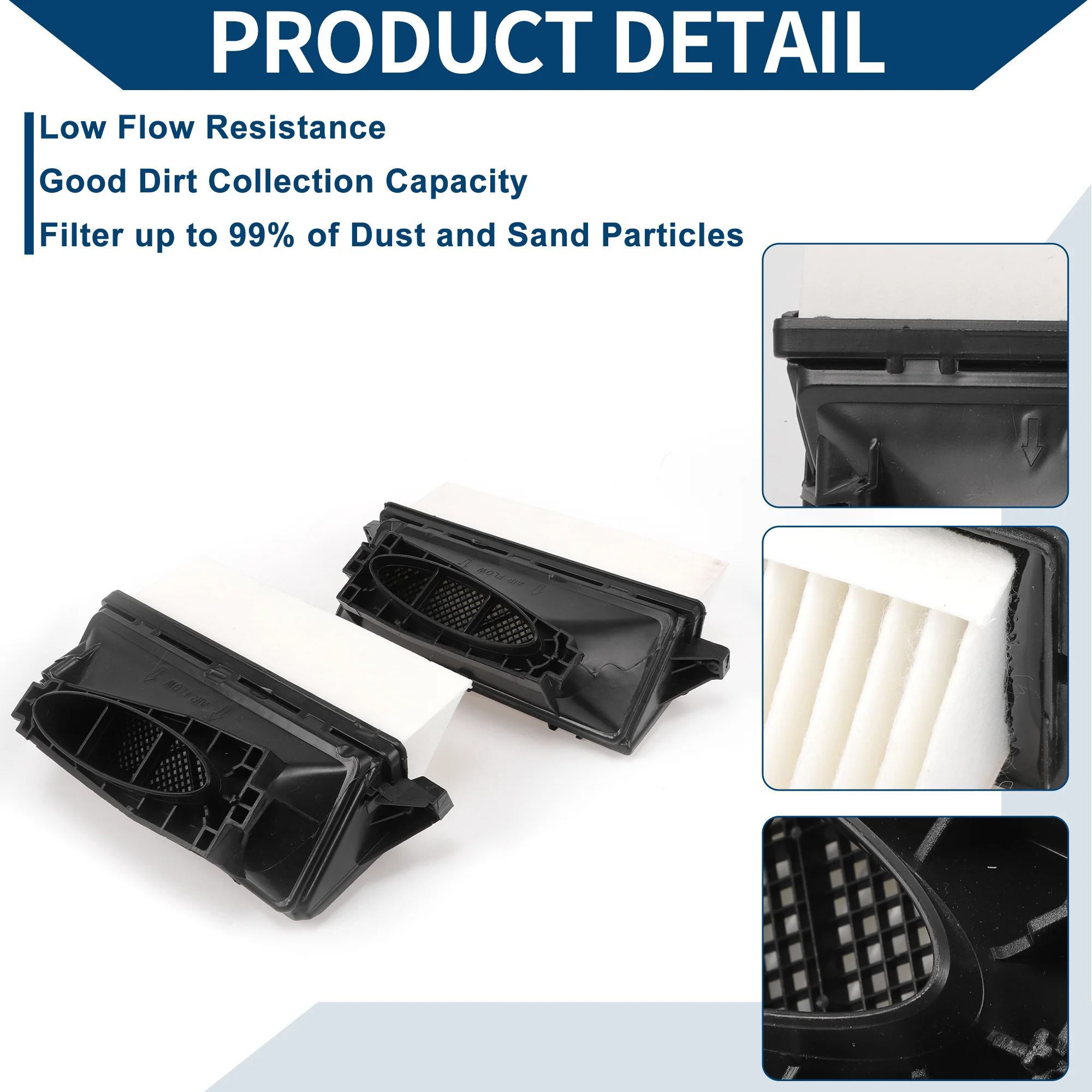 Car Engine Air Filter No.6420942304/6420942404 for Mercedes-Benz ML350 3.0L 2010-2014 Long Life Filter Air Cleaner Element 1 Pair - Image 6