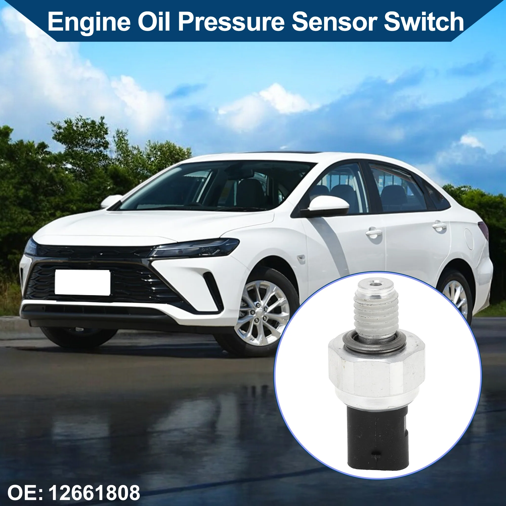 No.12661808 Engine Oil Pressure Sensor Switch for Buick Allure 2009 / Durable Metal / 1 Pc Black Silver Tone - Image 2