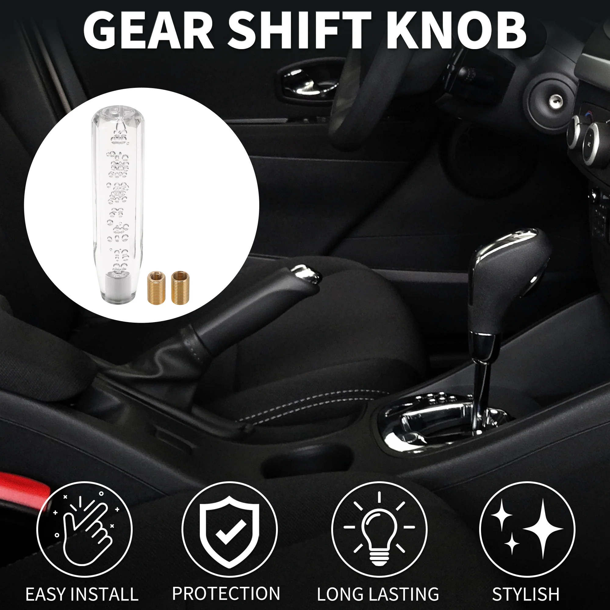 20cm Octagonal Crystal Automatic and Manual Shift Knob W/ 2 Adapter Clear 1 Set - Image 2