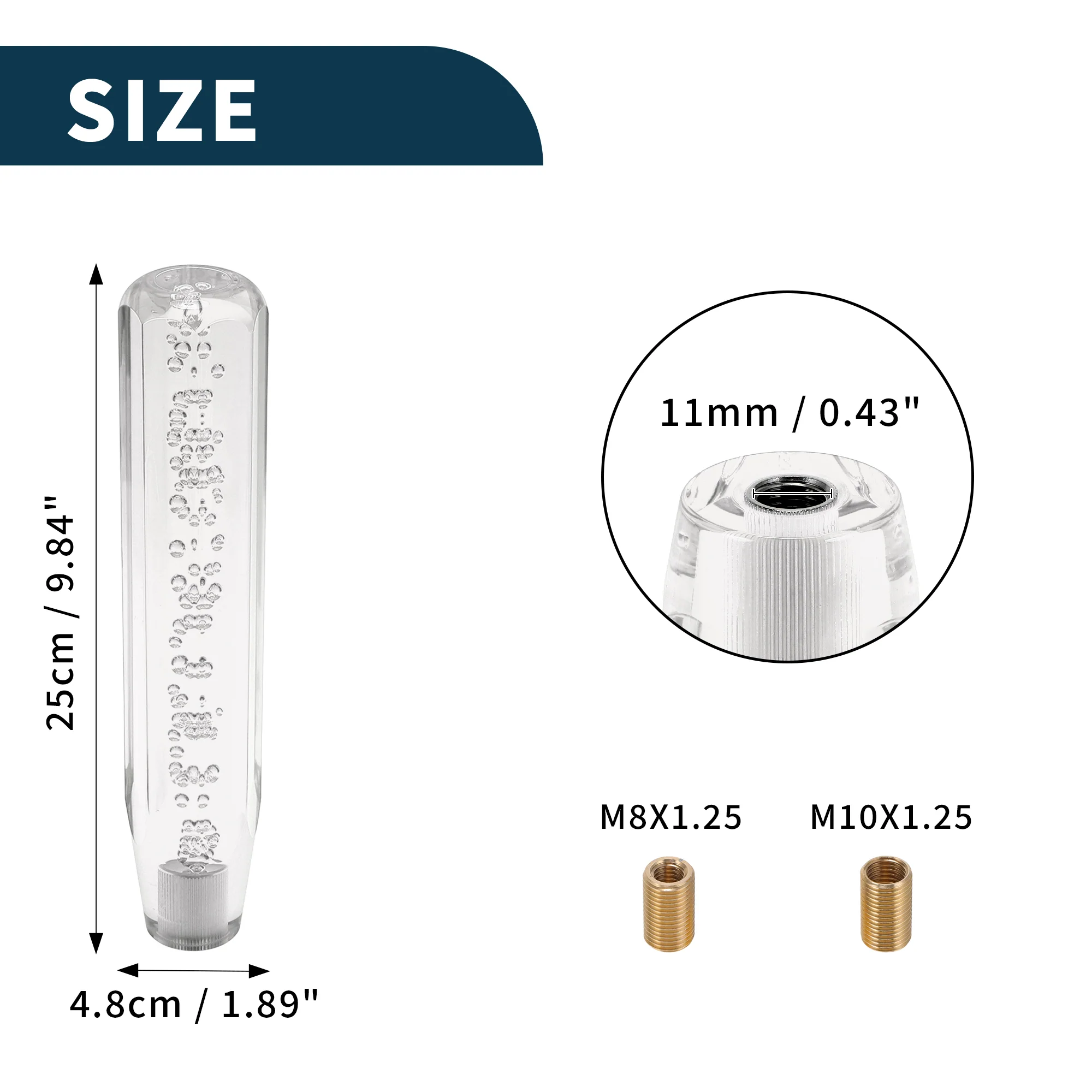 25cm Octagonal Crystal Automatic and Manual Shift Knob W/ 2 Adapter Clear 1 Set - Image 6