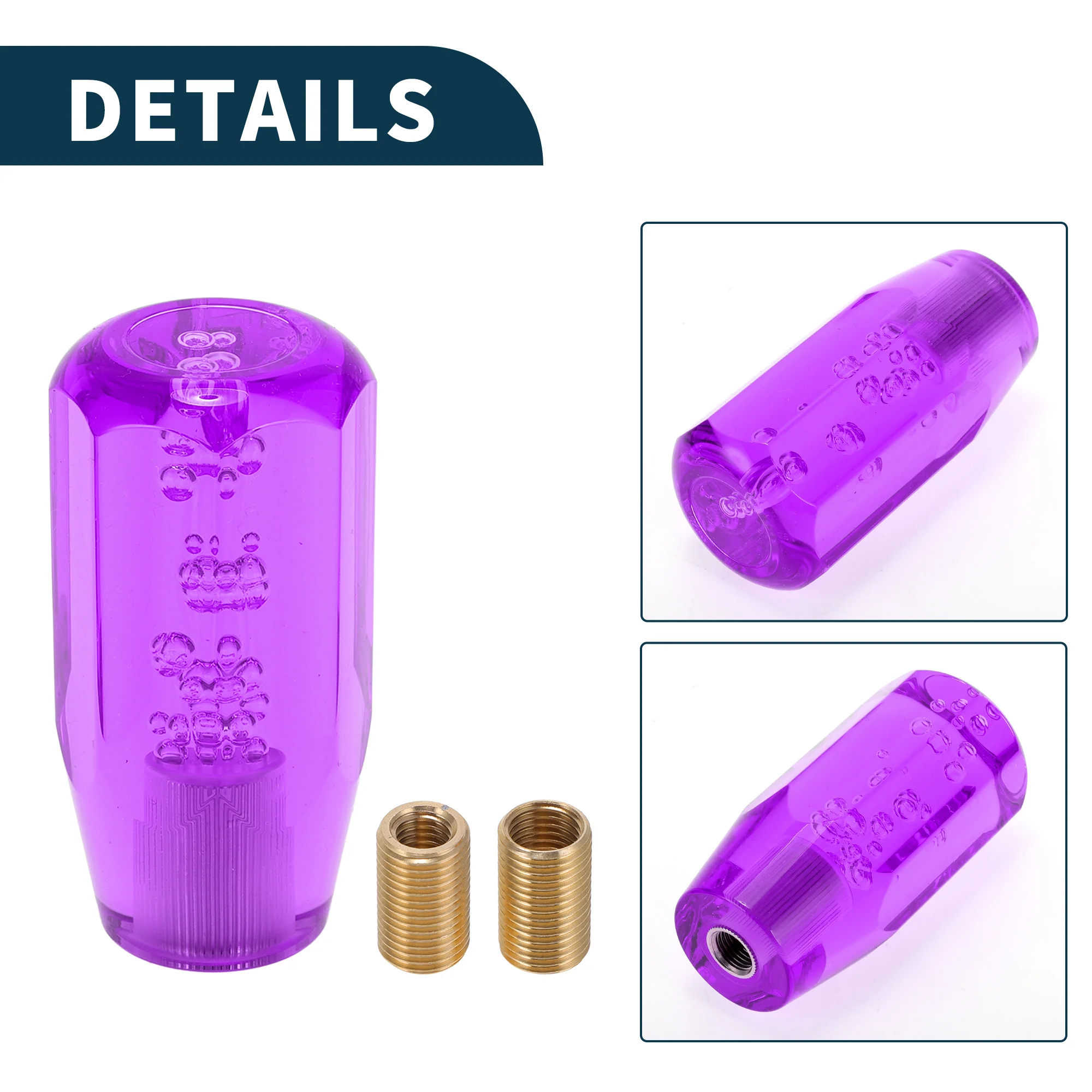 10cm Octagonal Crystal Automatic and Manual Shift Knob W/ 2 Adapter Purple 1 Set - Image 5