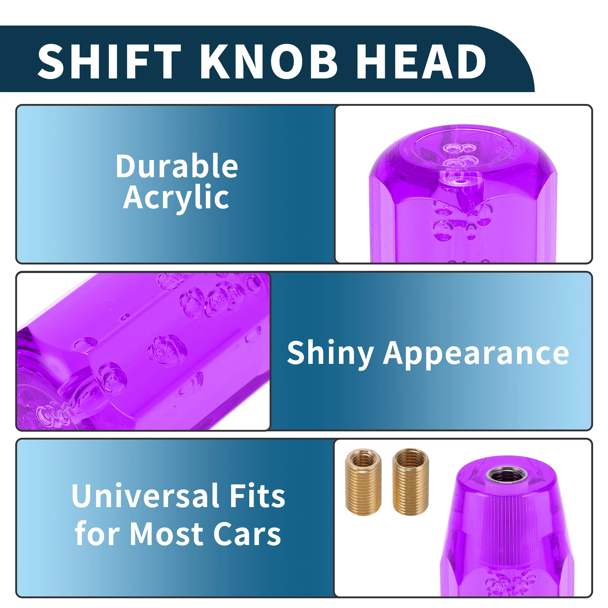 25cm Octagonal Crystal Automatic and Manual Shift Knob W/ 2 Adapter Purple 1 Set - Image 4