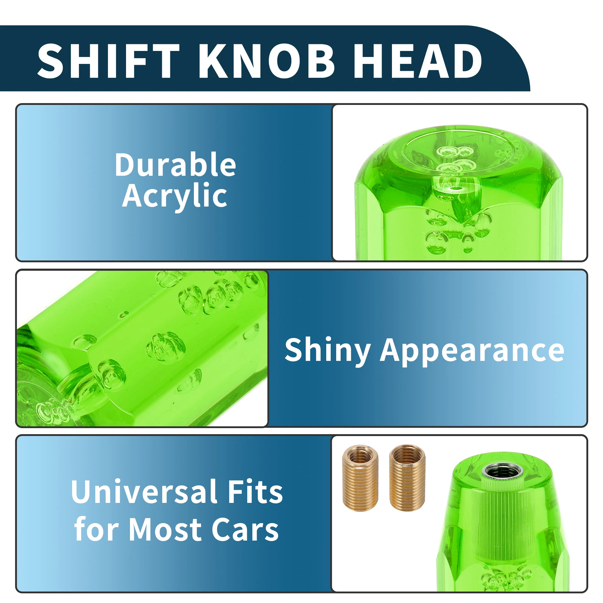 10cm Octagonal Crystal Automatic and Manual Shift Knob W/ 2 Adapter Green 1 Set - Image 4