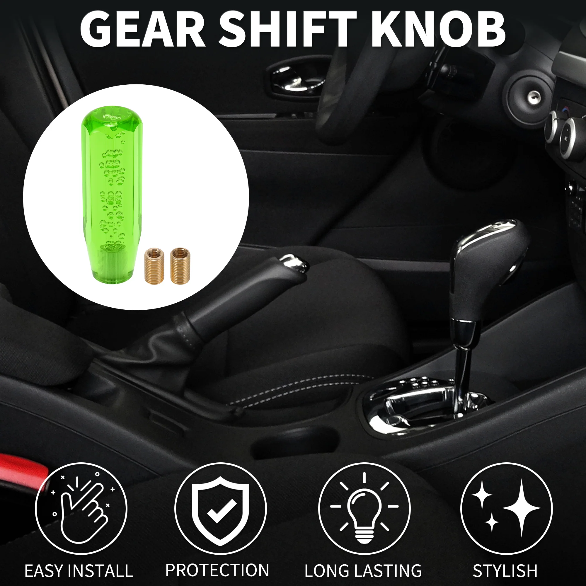 15cm Octagonal Crystal Automatic and Manual Shift Knob W/ 2 Adapter Green 1 Set - Image 2