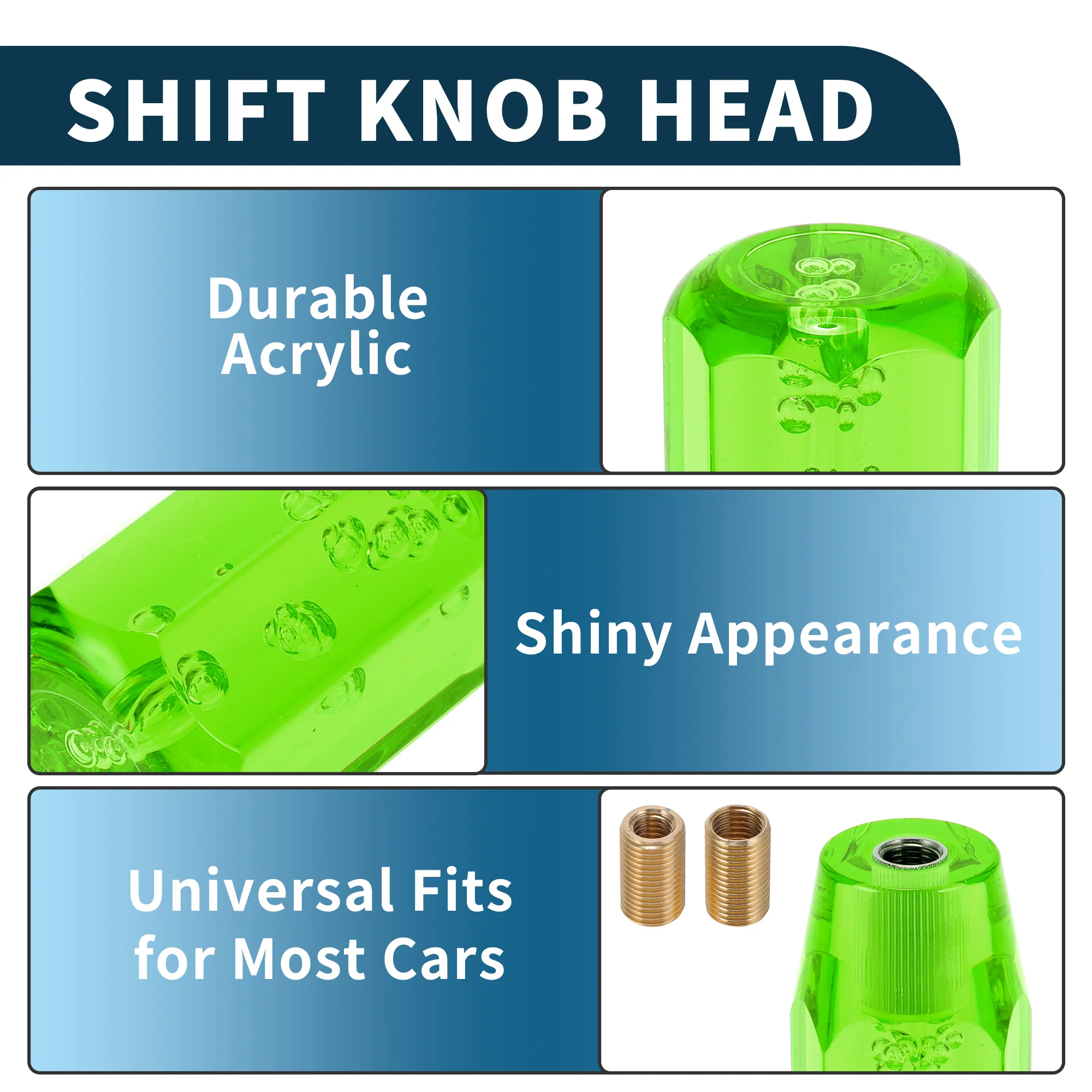 25cm Octagonal Crystal Automatic and Manual Shift Knob W/ 2 Adapter Green 1 Set - Image 4
