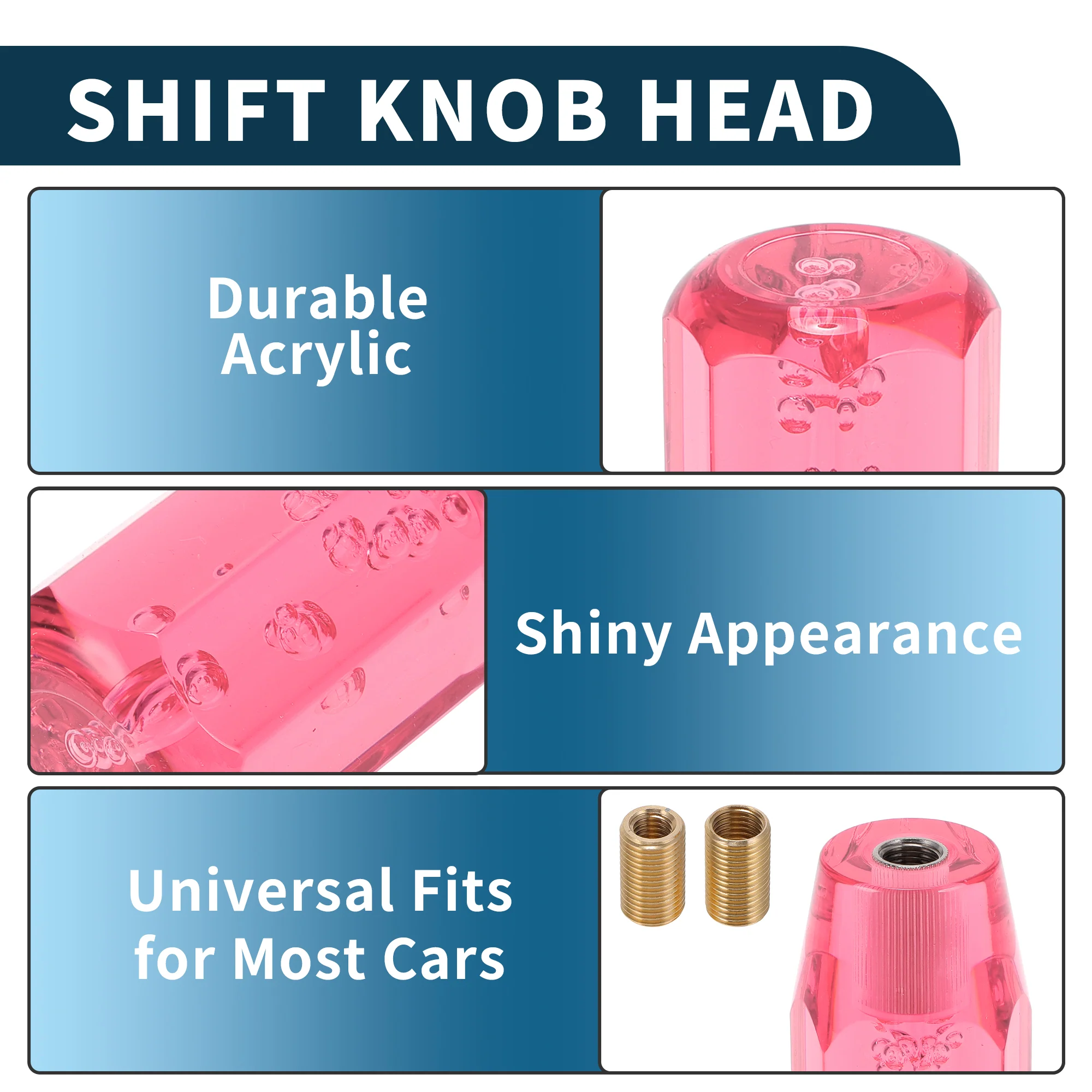 15cm Octagonal Crystal Automatic and Manual Shift Knob with 2 Adapter Pink 1 Set - Image 4