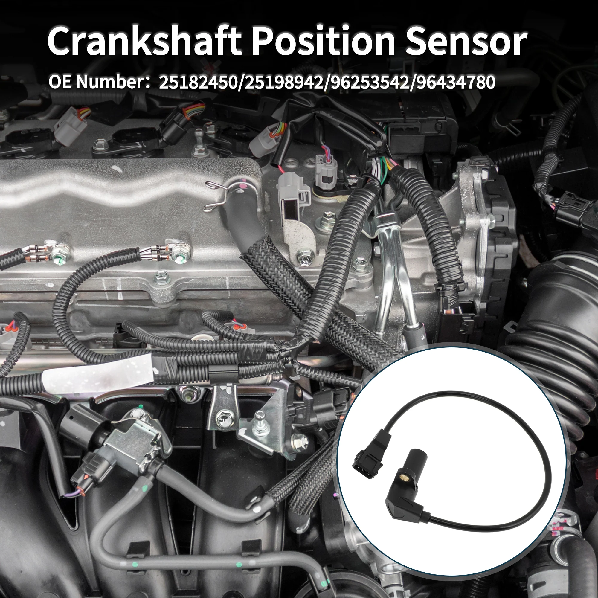 Crankshaft Position Sensor for Chevrolet Aveo 1.6 2004-2008 Sturdy No.25182450 Engine Crank CKP Sensor Black 1 Pc - Image 3