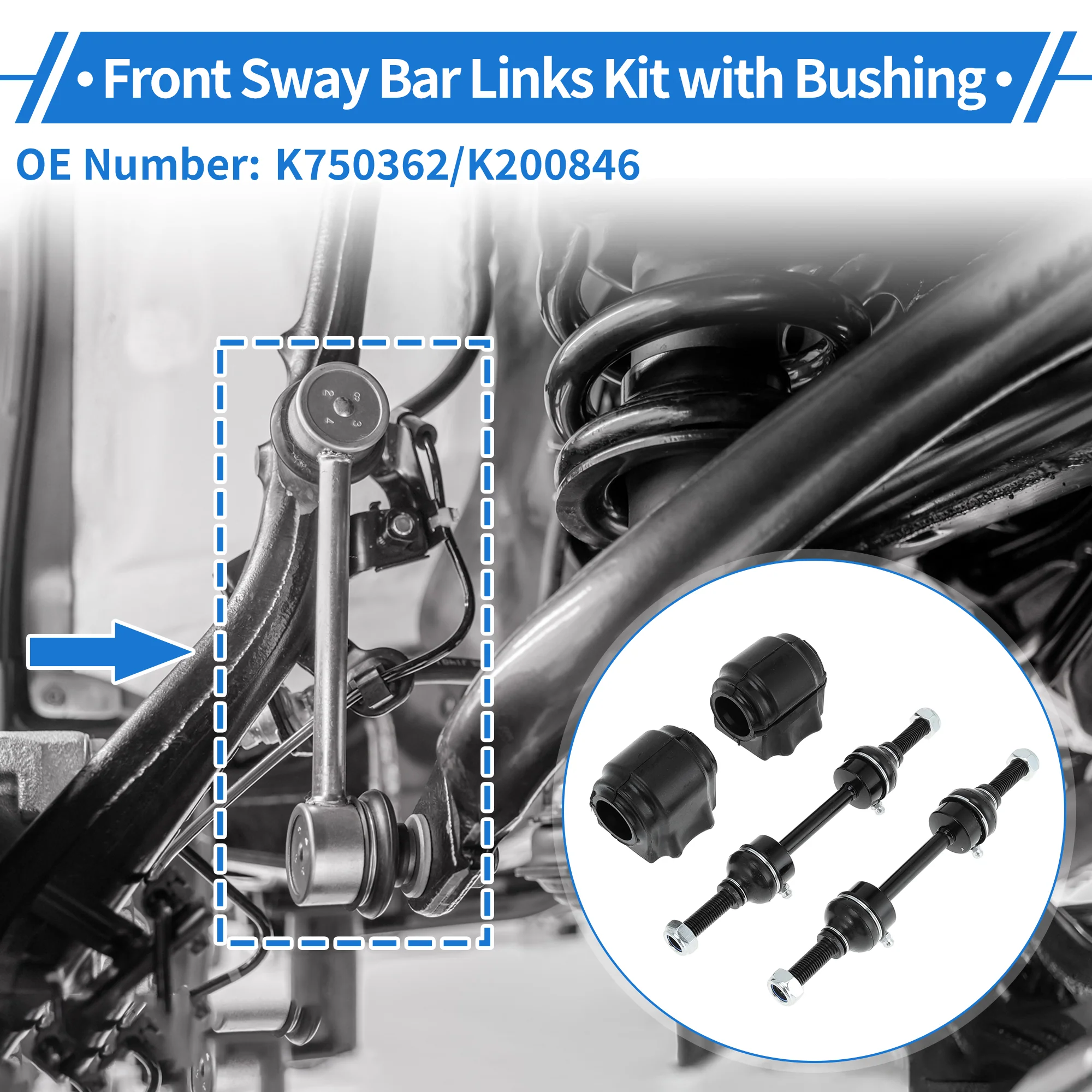 Front Stabilizer Bar Links with 2 Pcs Bushing for Ford F-150 2009-2014 Sway Bar Link Kits No.K750362/K200846 1 Set - Image 3