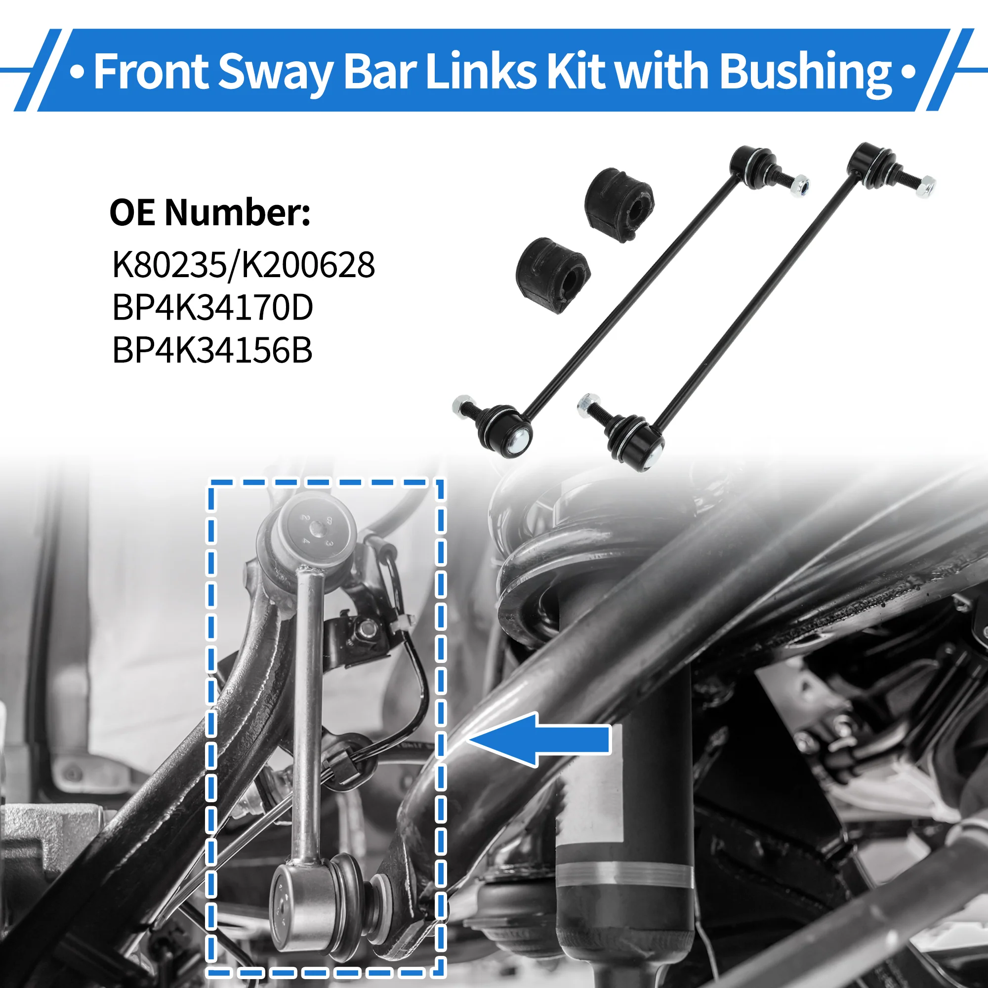 Front Stabilizer Bar Links with 2 Pcs Bushing for Mazda 3 2004-2009 for Mazda 5 2012-2014 Sway Bar Link Kits No.K80235/K200628 1 Set - Image 2