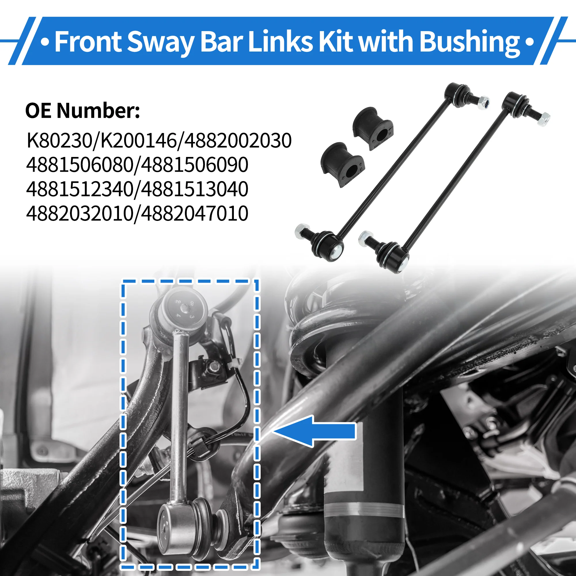 Front Stabilizer Bar Links with 2 Pcs Bushing for Toyota Corolla 2003-2013 for Toyota Matrix 2003-2013 Sway Bar Link Kits No.K80230/K200146 1 Set - Image 2