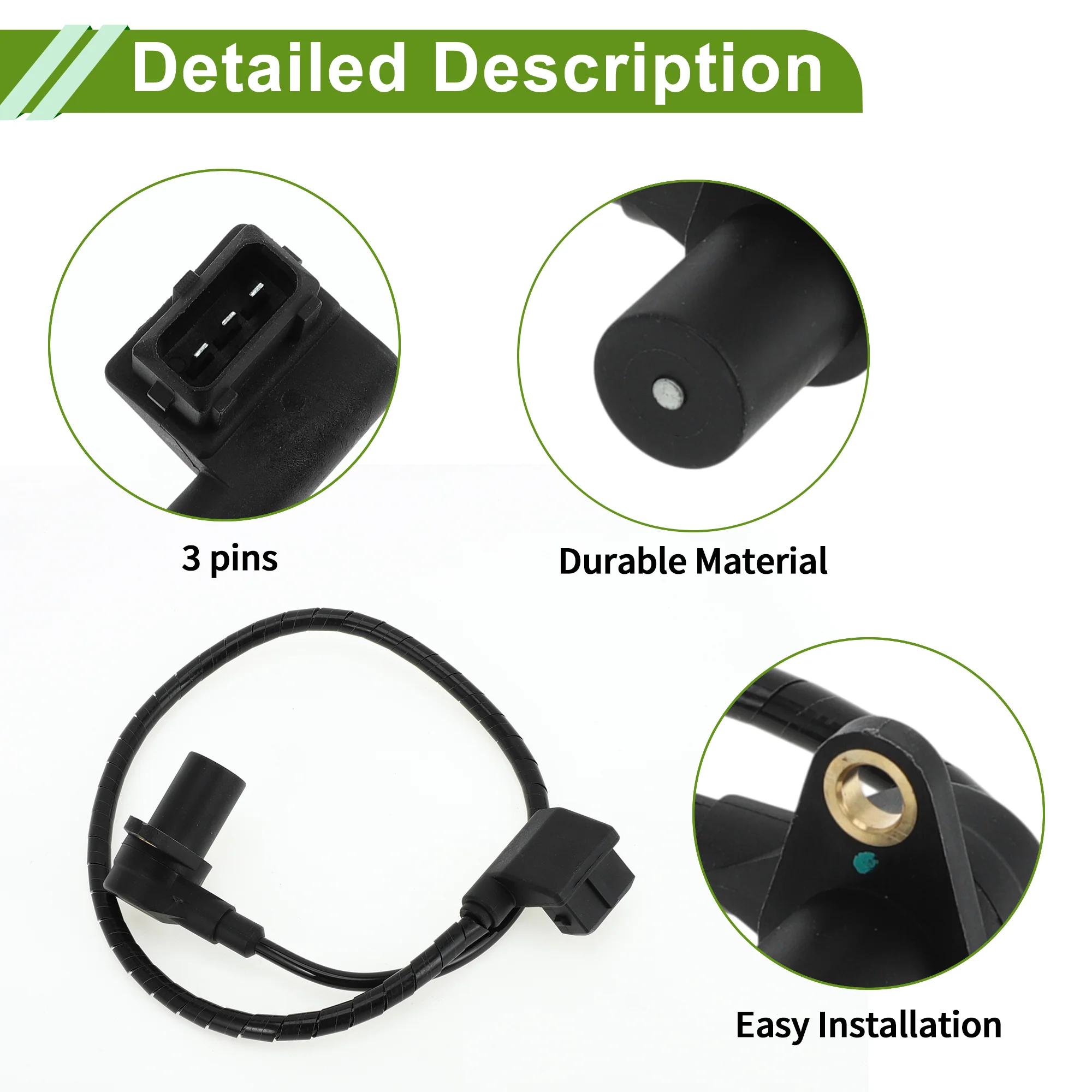 No.12141720857 Crankshaft Position Sensor for BMW 735i Base 1988-1992 Sturdy Black Engine Crank CKP Sensor Metal Plastic 1 Pc - Image 4