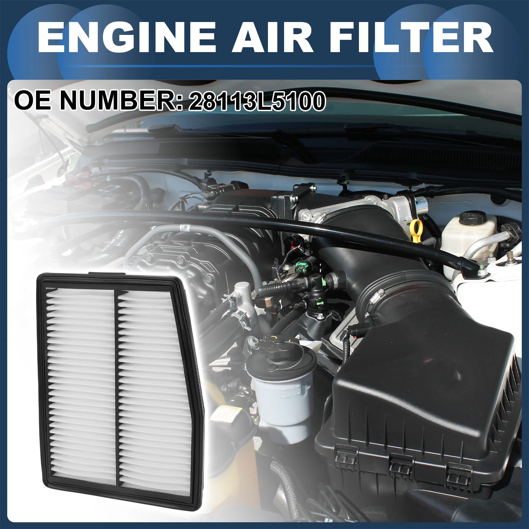 Engine Air Filter Engine Filter Air Cleaner No.28113L5100 for Hyundai Santa Fe 2021-2023 Long Life - Image 2