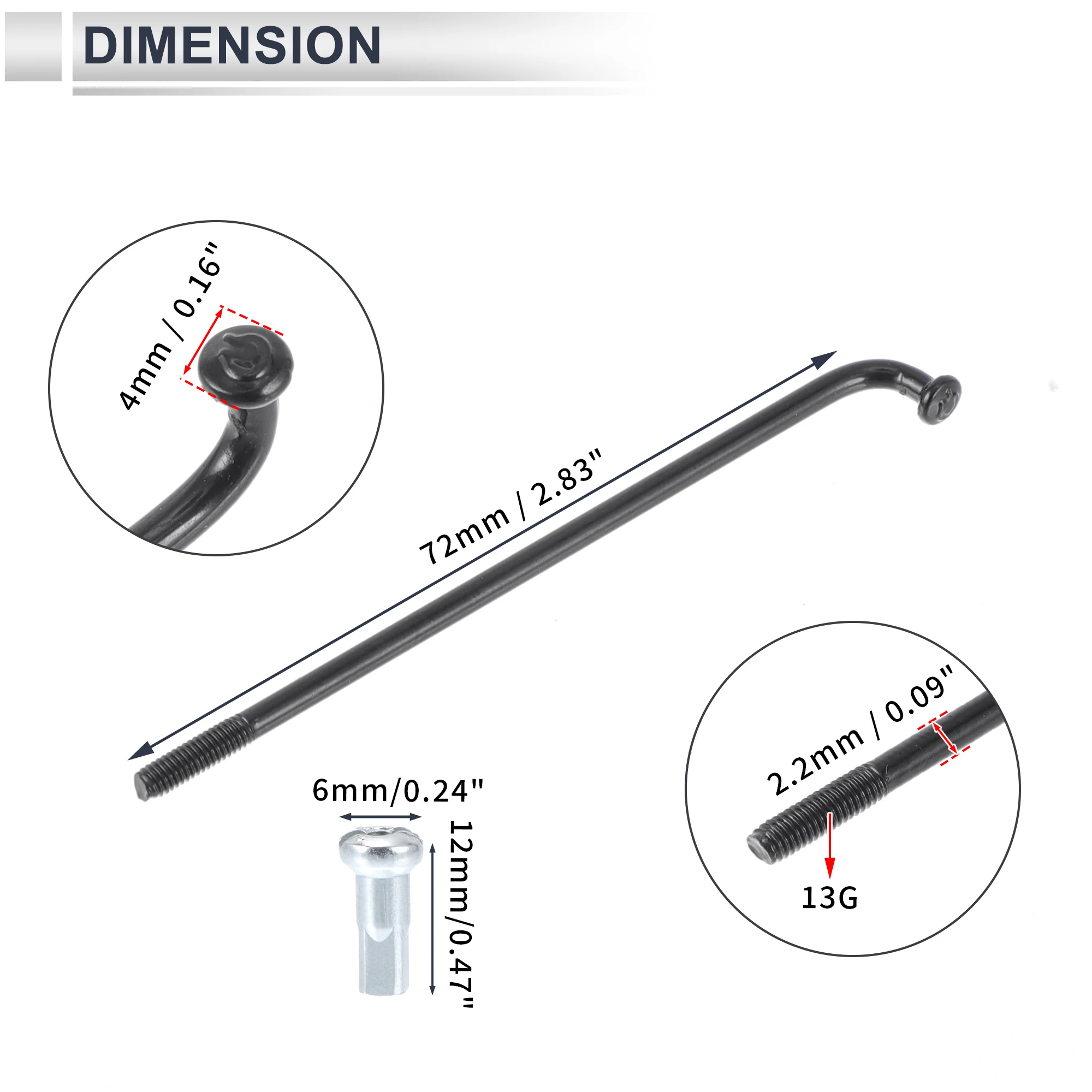 1 Set 13G 72mm Length Bicycle Spokes Nipple 45 Steel Black Universal - Image 6