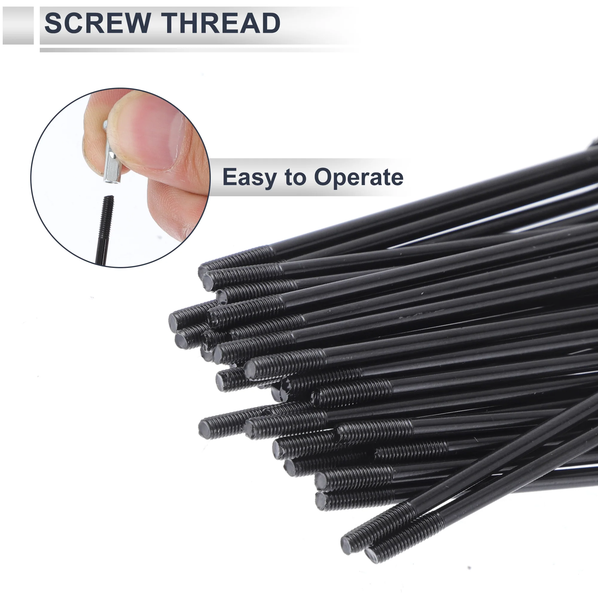 1 Set 13G 148mm Length Bicycle Spokes Nipple 45 Steel Black Universal - Image 5