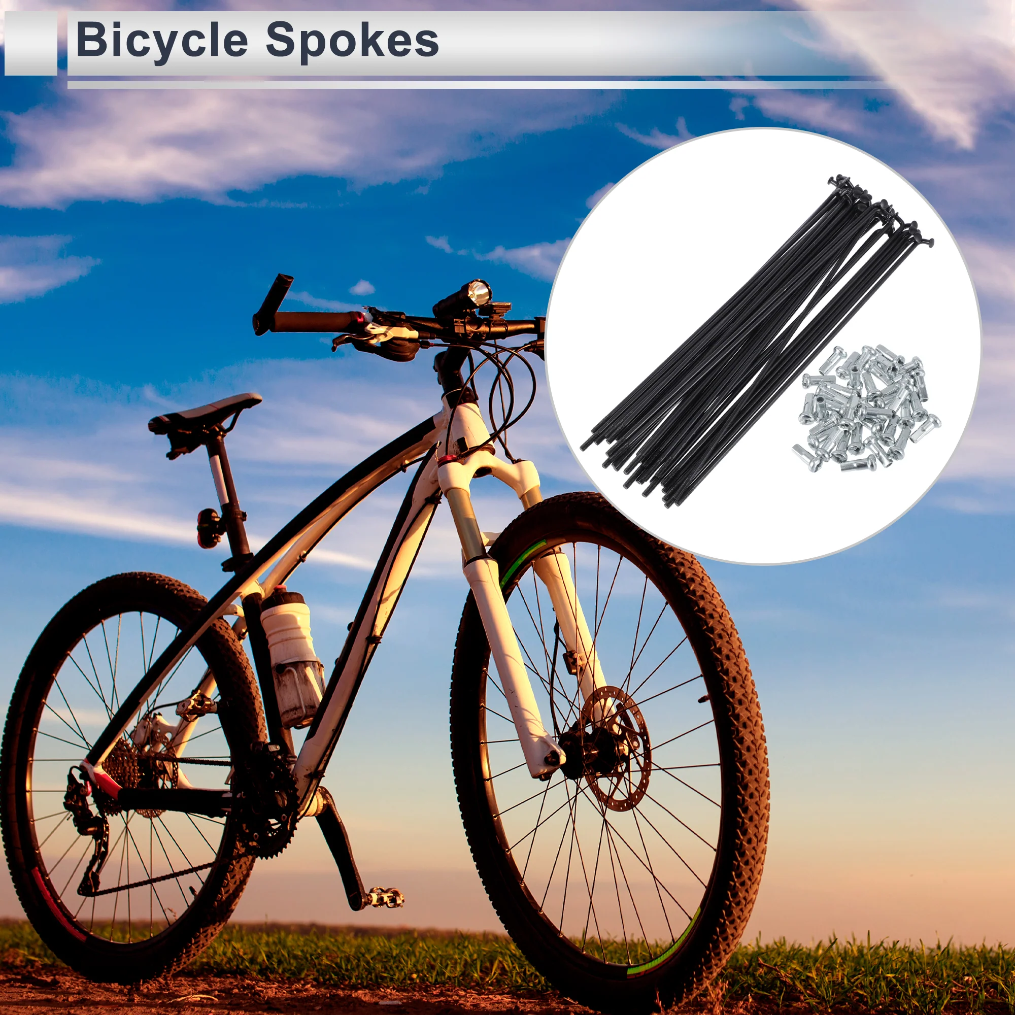 1 Set 13G 155mm Length Bicycle Spokes Nipple 45 Steel Black Universal - Image 2