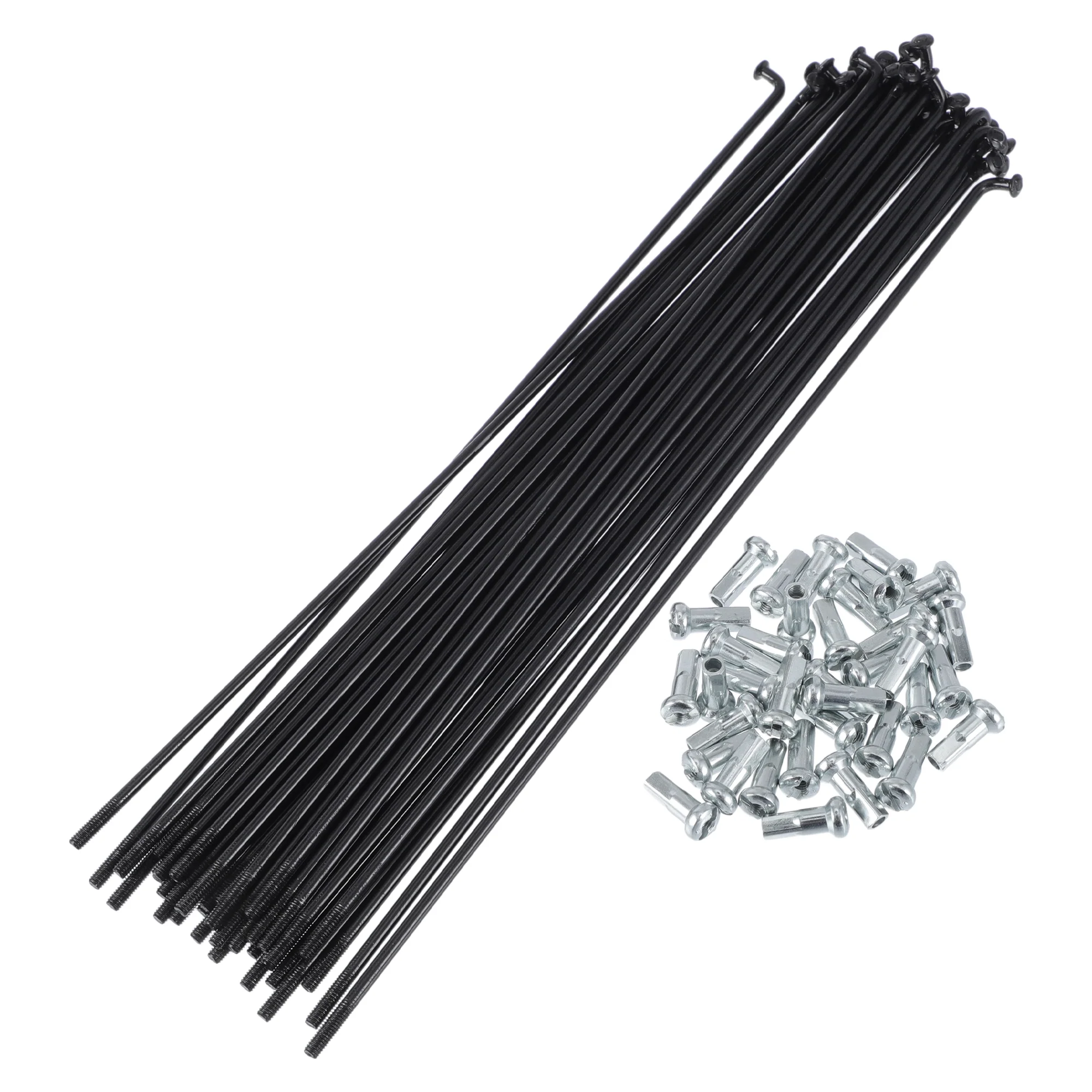1 Set 13G 195mm Length Bicycle Spokes Nipple 45 Steel Black Universal