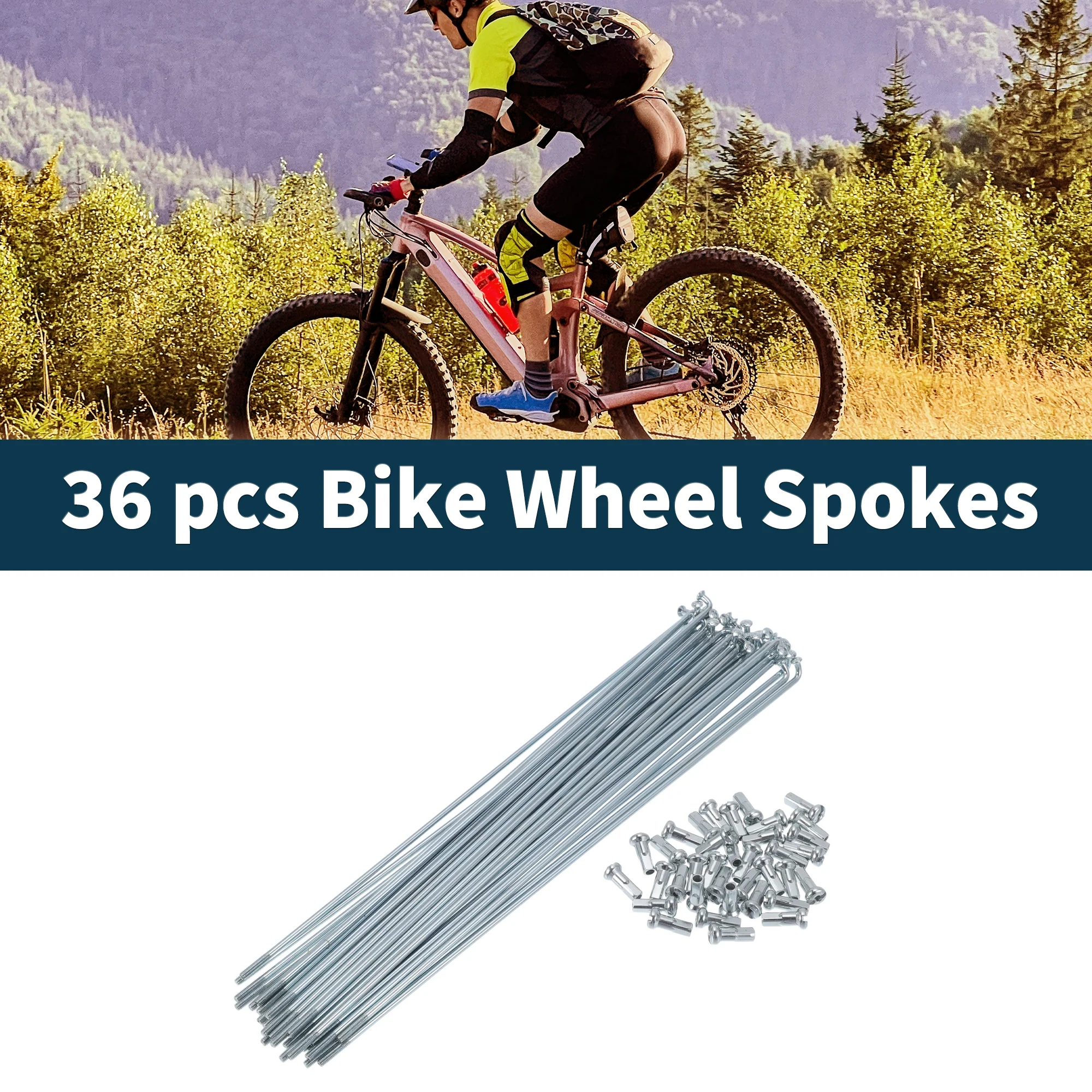 Bicycle Spokes Bike Wheel Spokes Silver Tone Nipple 1 Set 13G 215mm Length 45 Steel Galvanized - Image 2