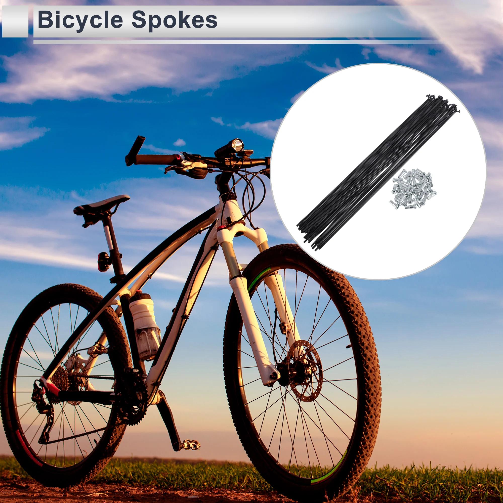1 Set 13G 277mm Length Bicycle Spokes Nipple 45 Steel Black Universal - Image 3