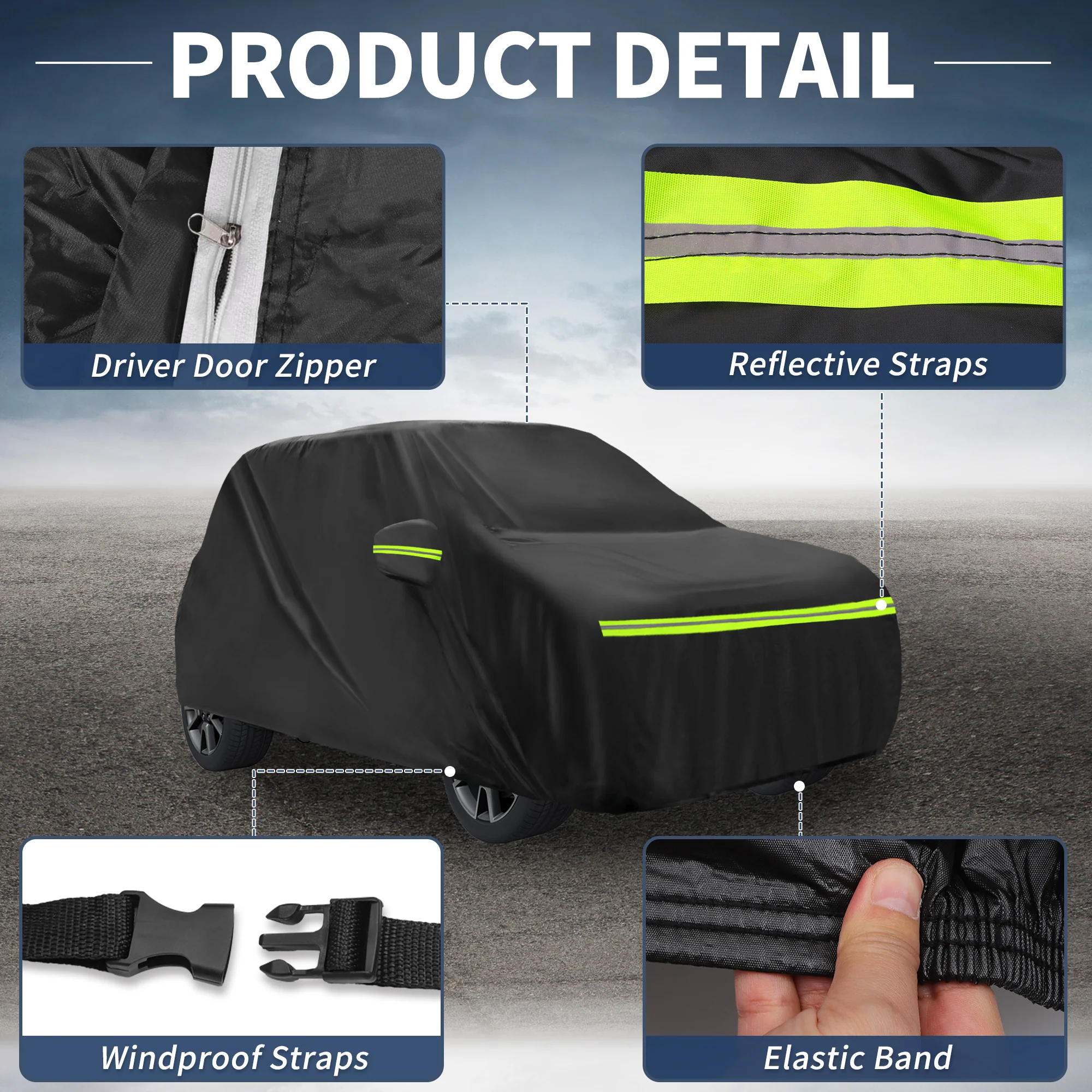 Waterproof 210D-PU Car Cover for Fiat Panda III 2011-2024 with Zipper - Image 6