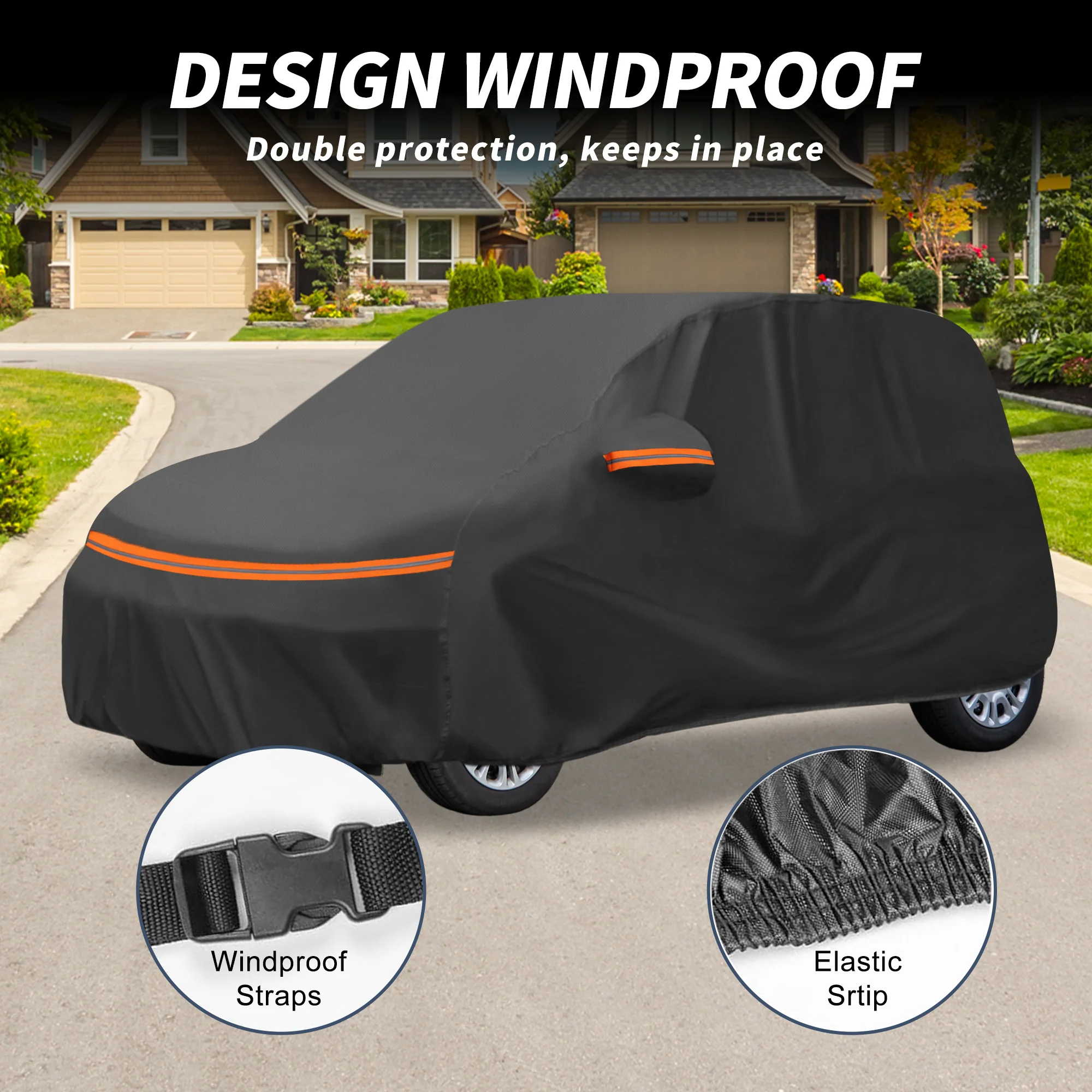 Car Cover for Honda Freed Aluminum Film,Cotton Outdoor Full Car Cover All Weather Waterproof Windproof Sun Protection with Zipper Black - Image 4